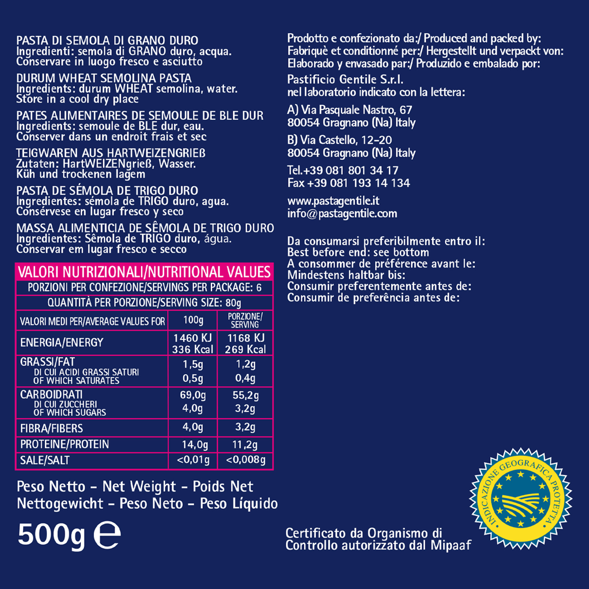 12 Conf. da 500 gr - Spaghettoni di semola di grano duro Gentile vista2