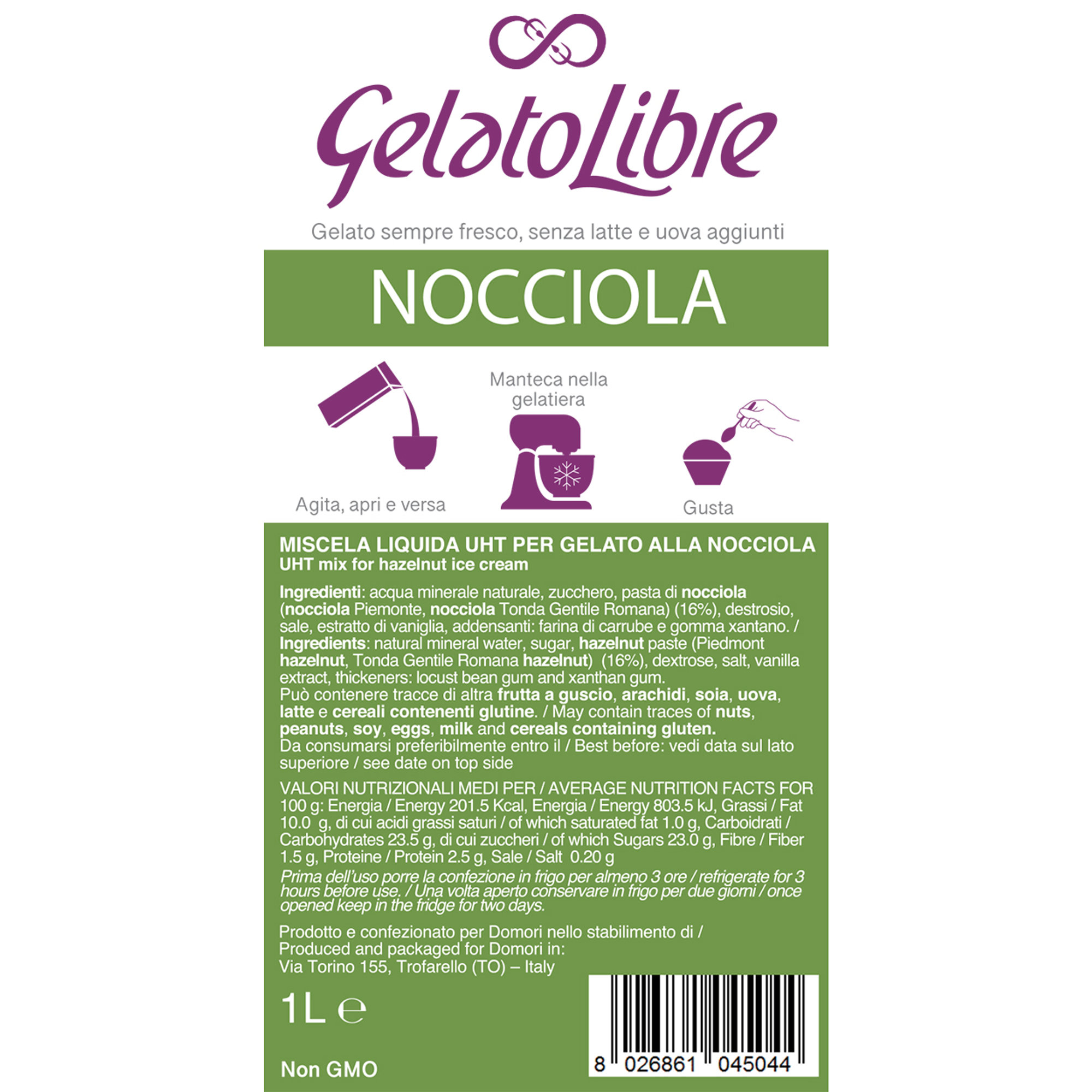 Hazelnoot - ijsbereiding 1 l Gelato Libre Domori vista2