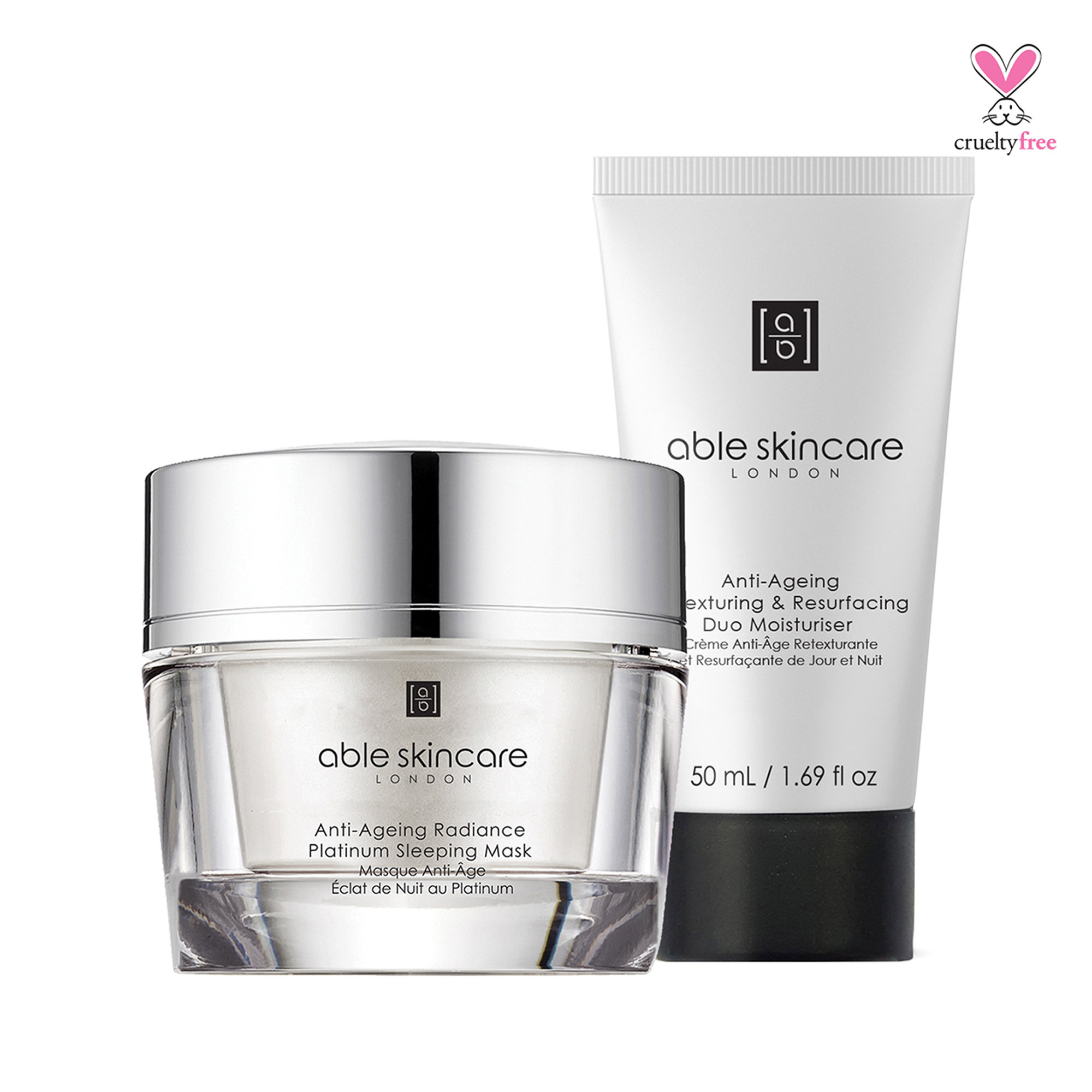 Set Less is More pour les Finitions Sublimes (2 pcs) : Platine Illuminant Masque de Nuit Anti-Age +Hydratant Anti-Age Prestige Restructuration & Réémergence 50ml+50ml ABLE SKINCARE vista0