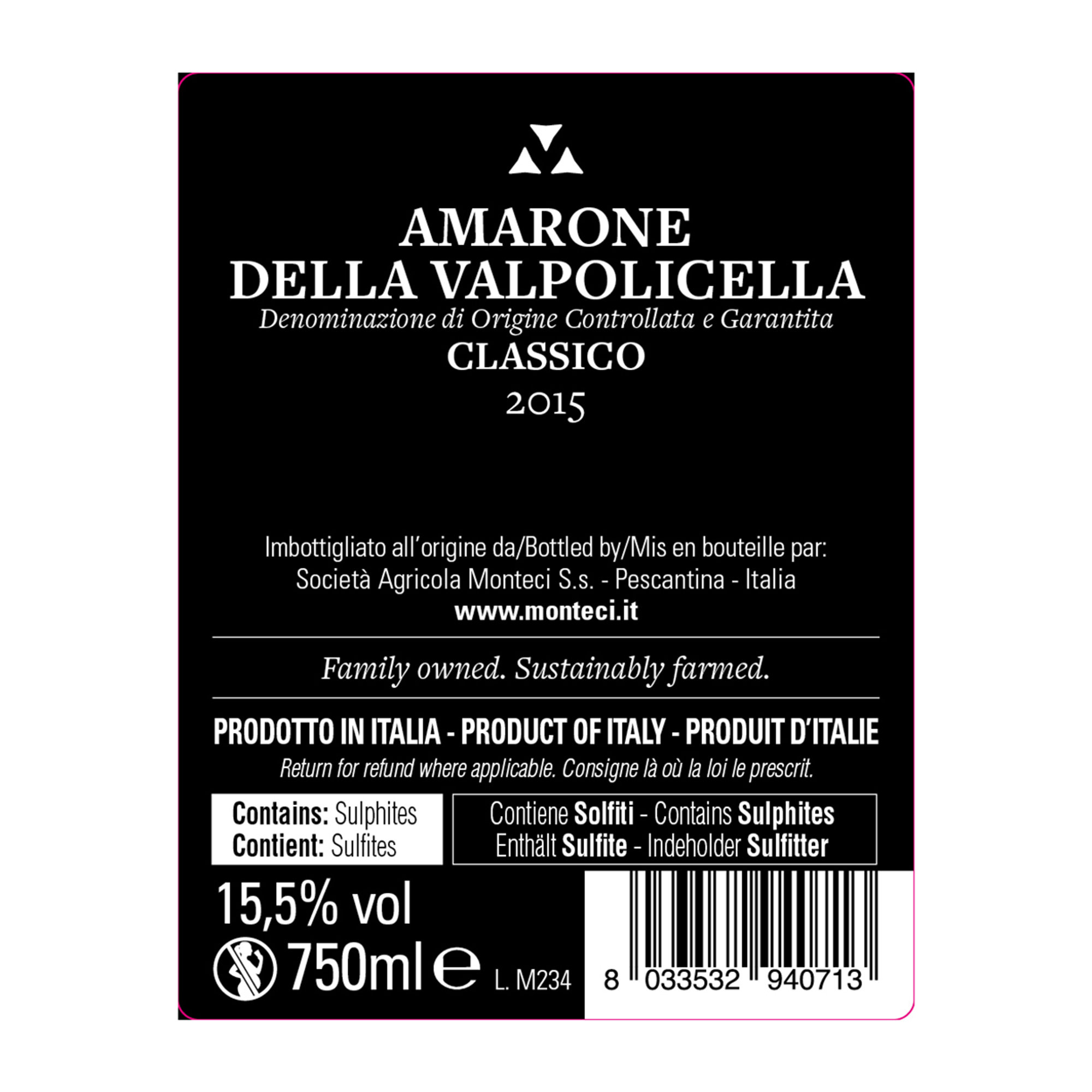 3 bouteilles mixtes : Amarone classico della Valpolicella 2015 - Valpolicella classico Superiore Ripasso 2016 - Recioto classico della Valpolicella 2015 Cantine Monteci vista2