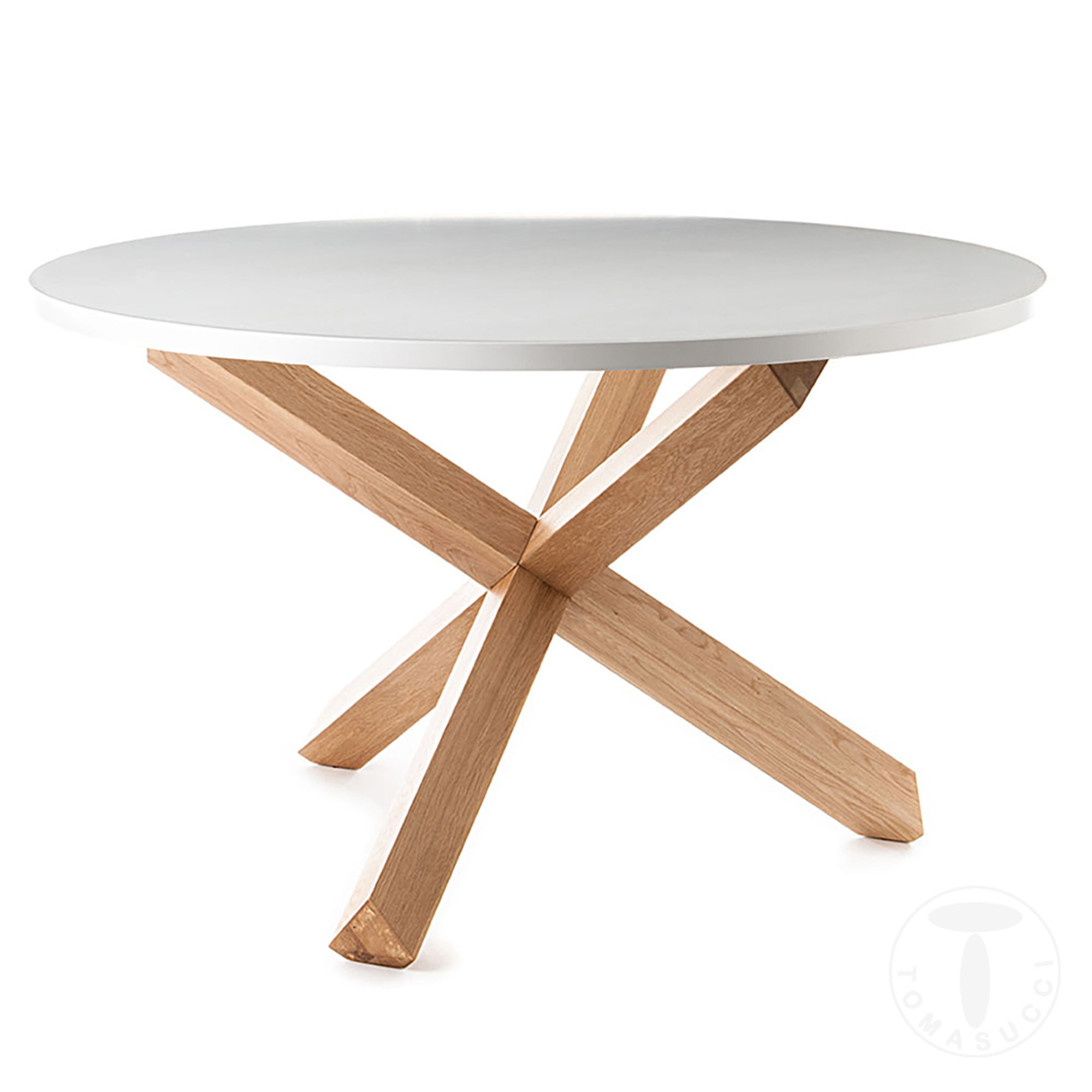 Tavolo rotondo New Frisia, bianco opaco/rovere Tomasucci vista1