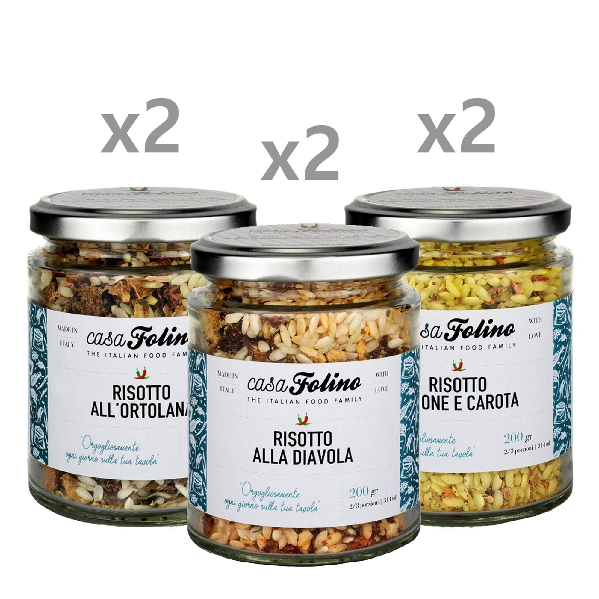 6 bocaux mixtes de 200 gr - Boîte à risotto aromatisée Casa Folino vista0