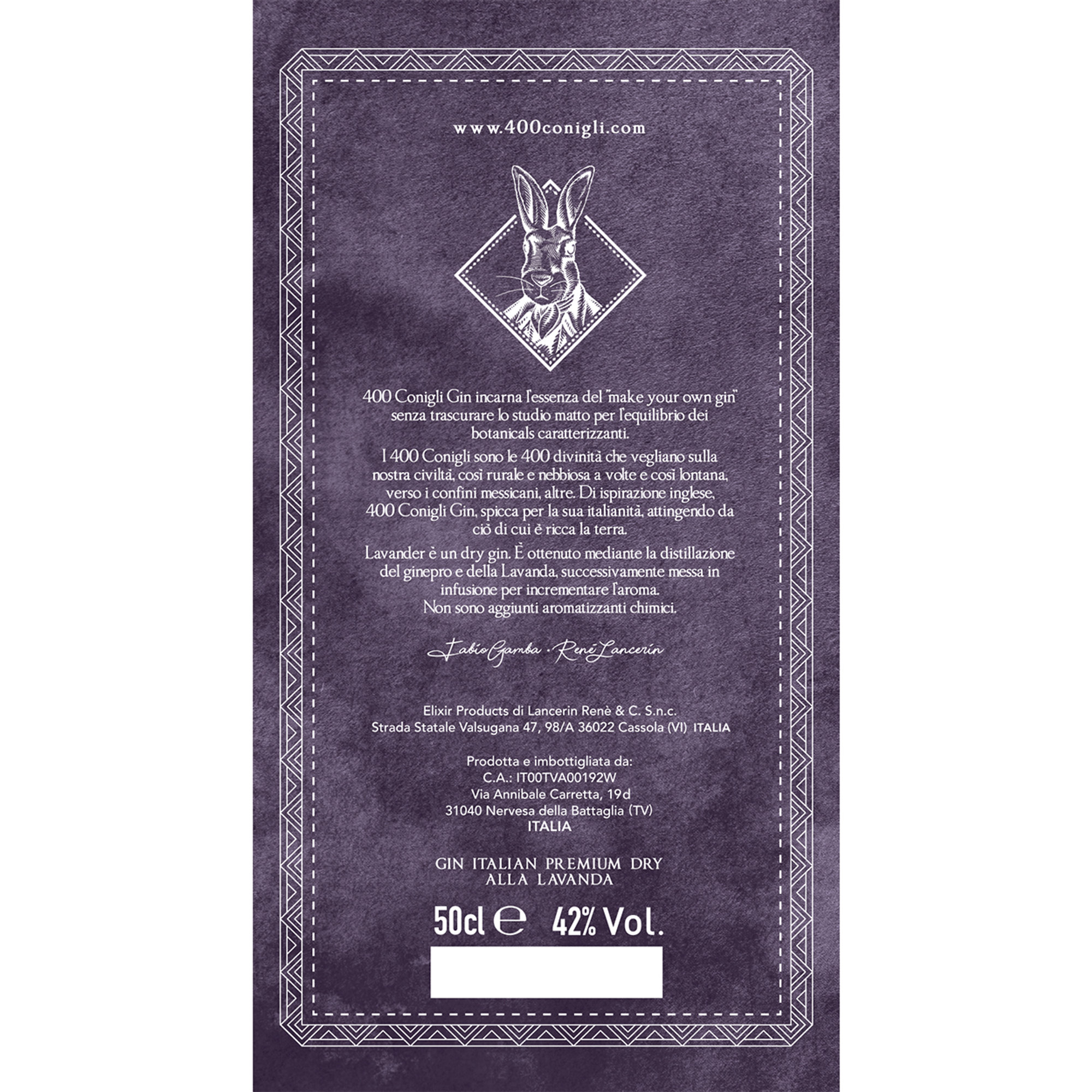 1 bottiglia da 50 cl - Gin Lavander Volume 5 400 Conigli vista1