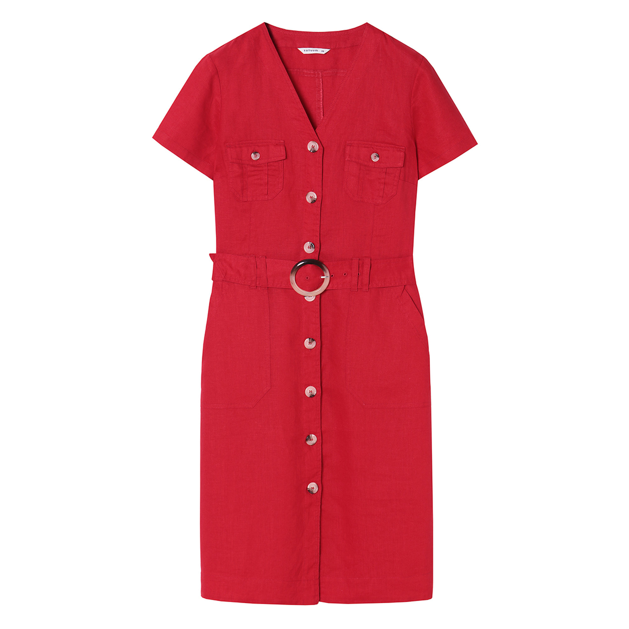 Vestito SOFORIA rosso con cintura Tatuum vista5