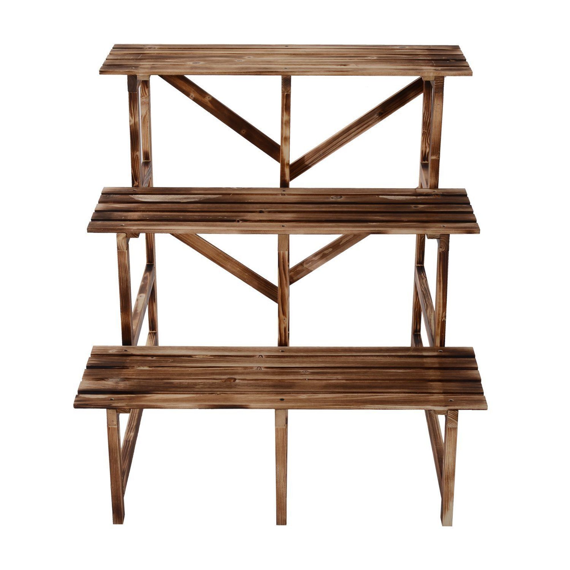 scaletta fioriera portavasi da giardino a 3 ripiani in legno di abete, 80x80x80cm Arredo per outdoor vista3