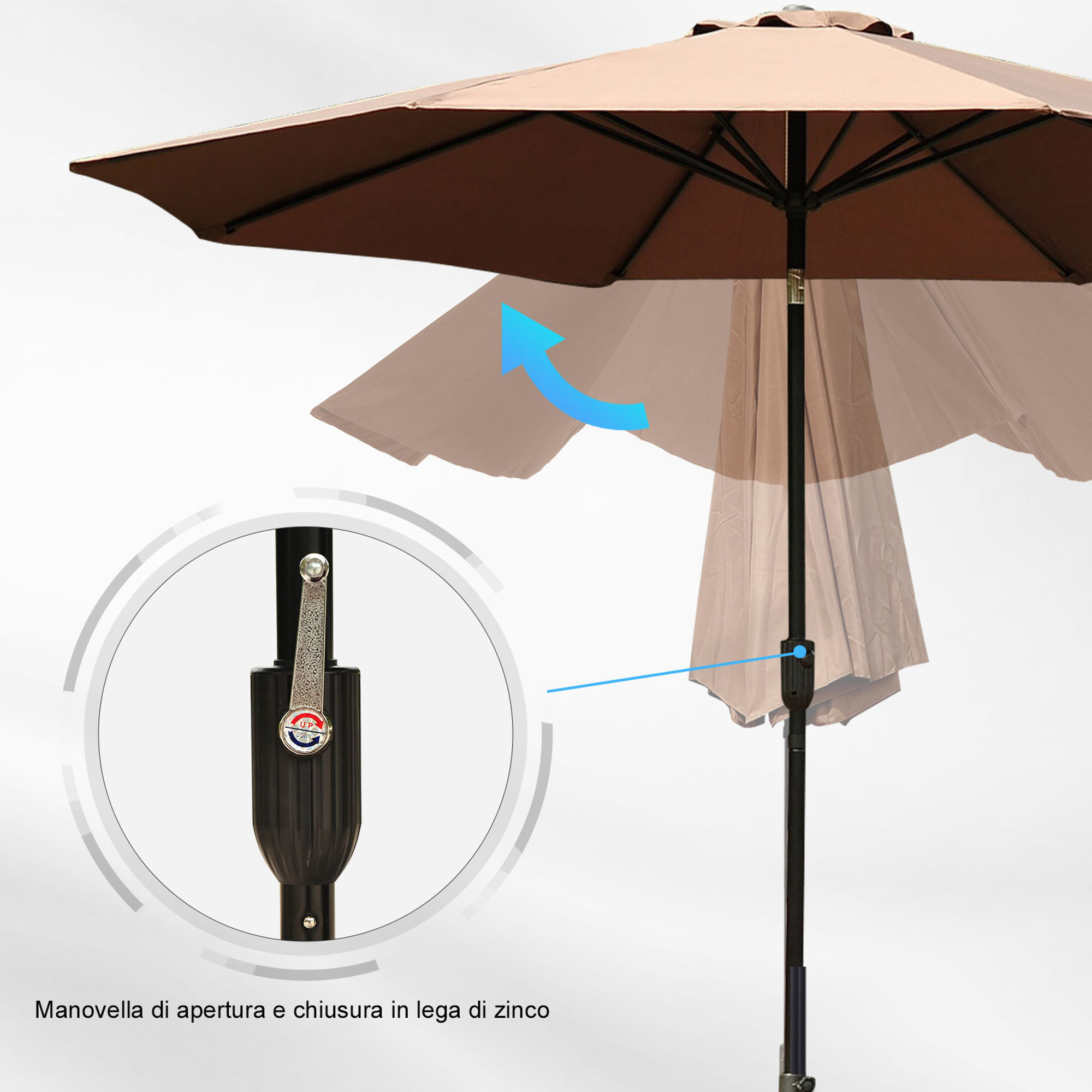 parasol de jardin avec manivelle et tête inclinable φ300x245cm café Arredo per outdoor vista2