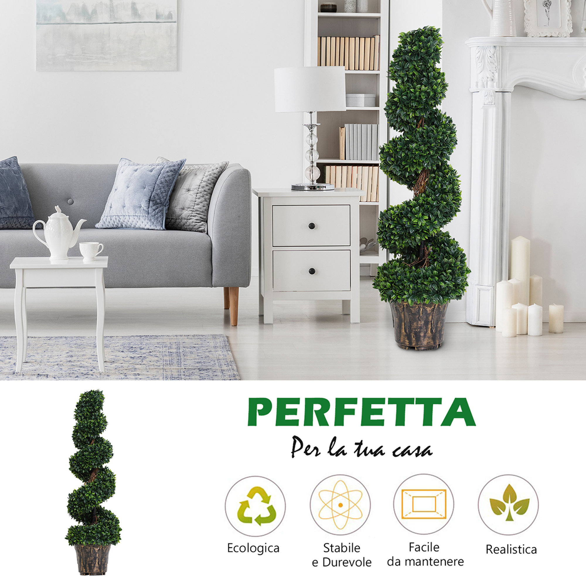 Plante en spirale de buis artificiel pour extérieur et intérieur avec pot Arredo per outdoor vista3