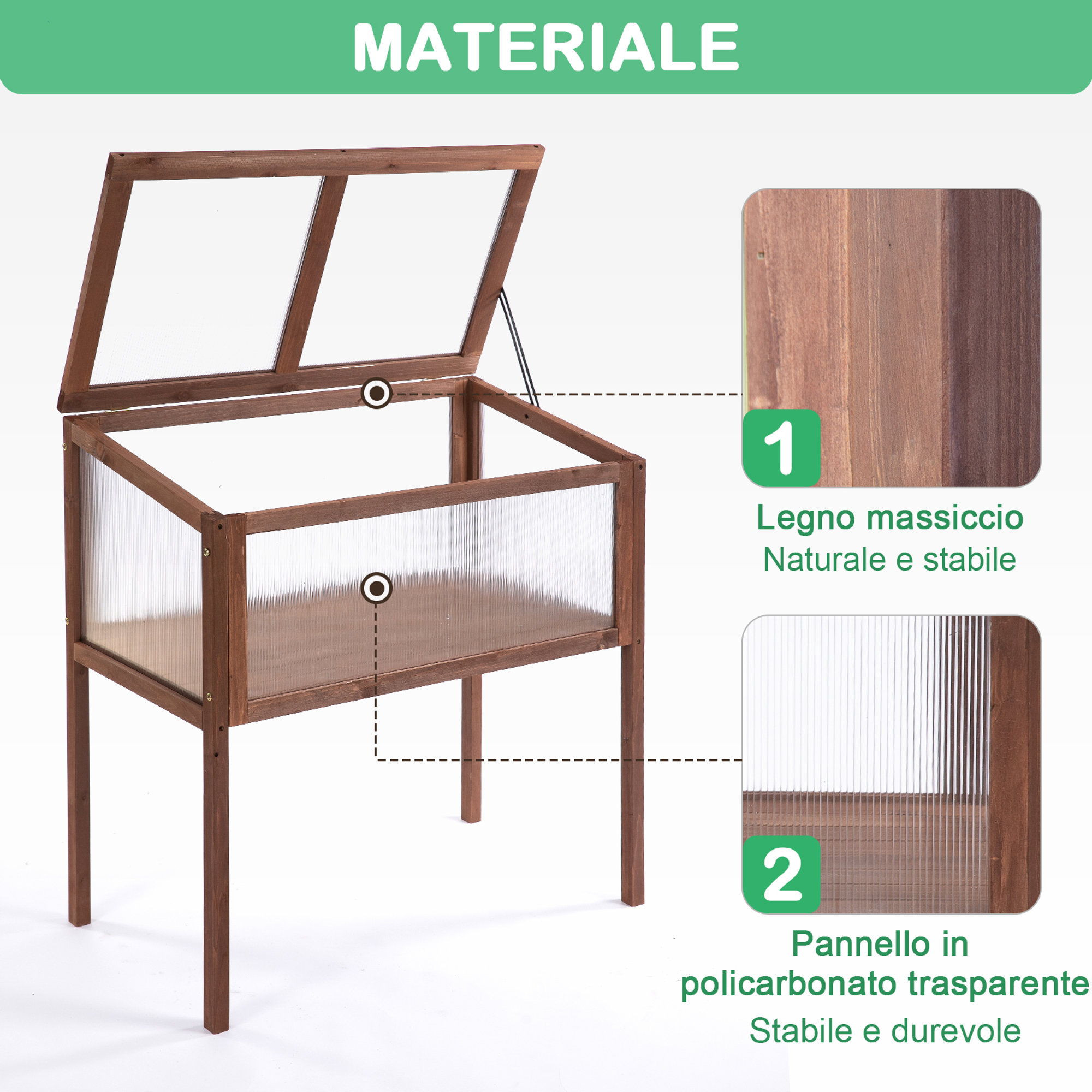 mini invernadero de jardín de madera y policarbonato con techo abierto Arredo per outdoor vista3