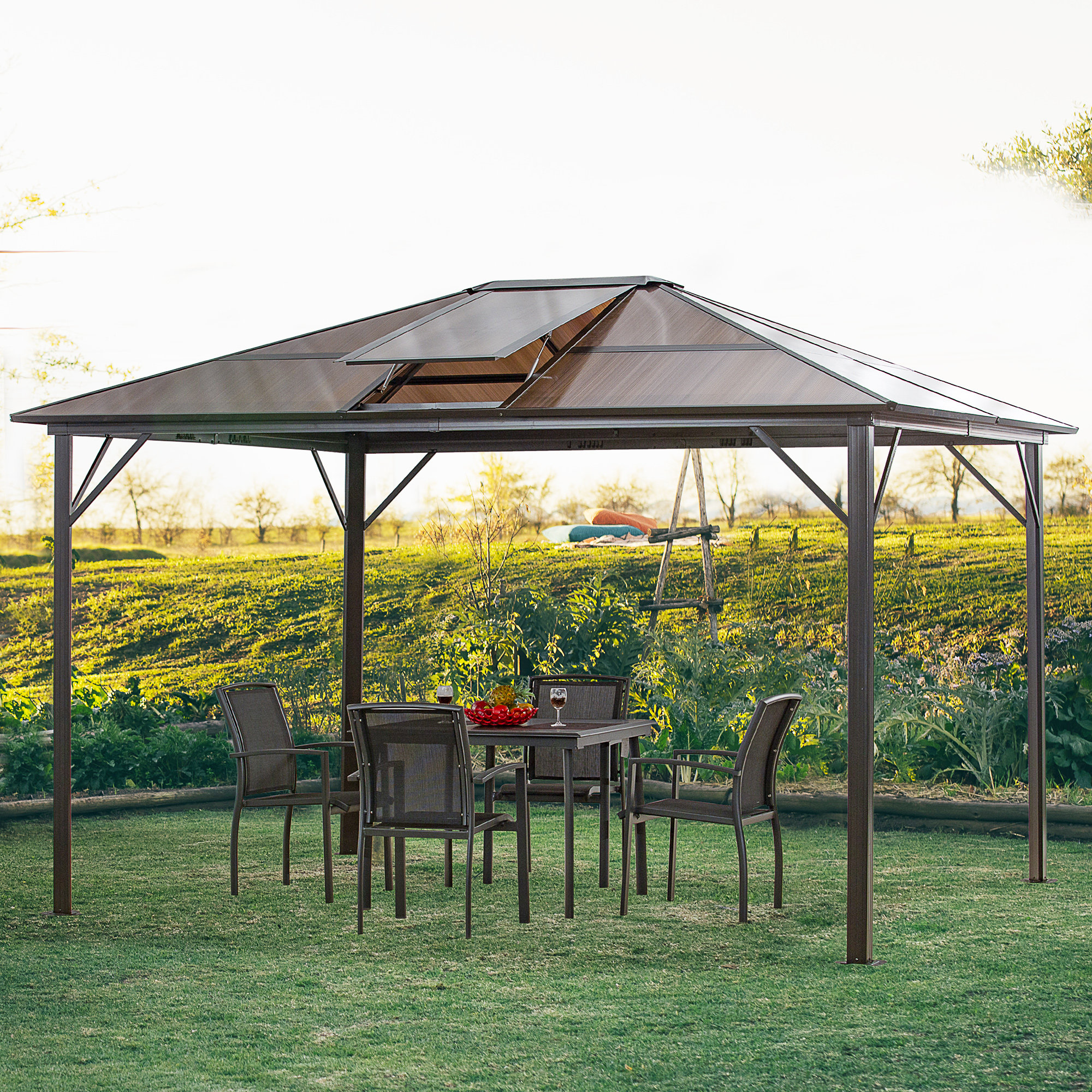 gazebo da giardino con tettuccio apribile in policarbonato anti-uv 50+ Arredo per outdoor vista1