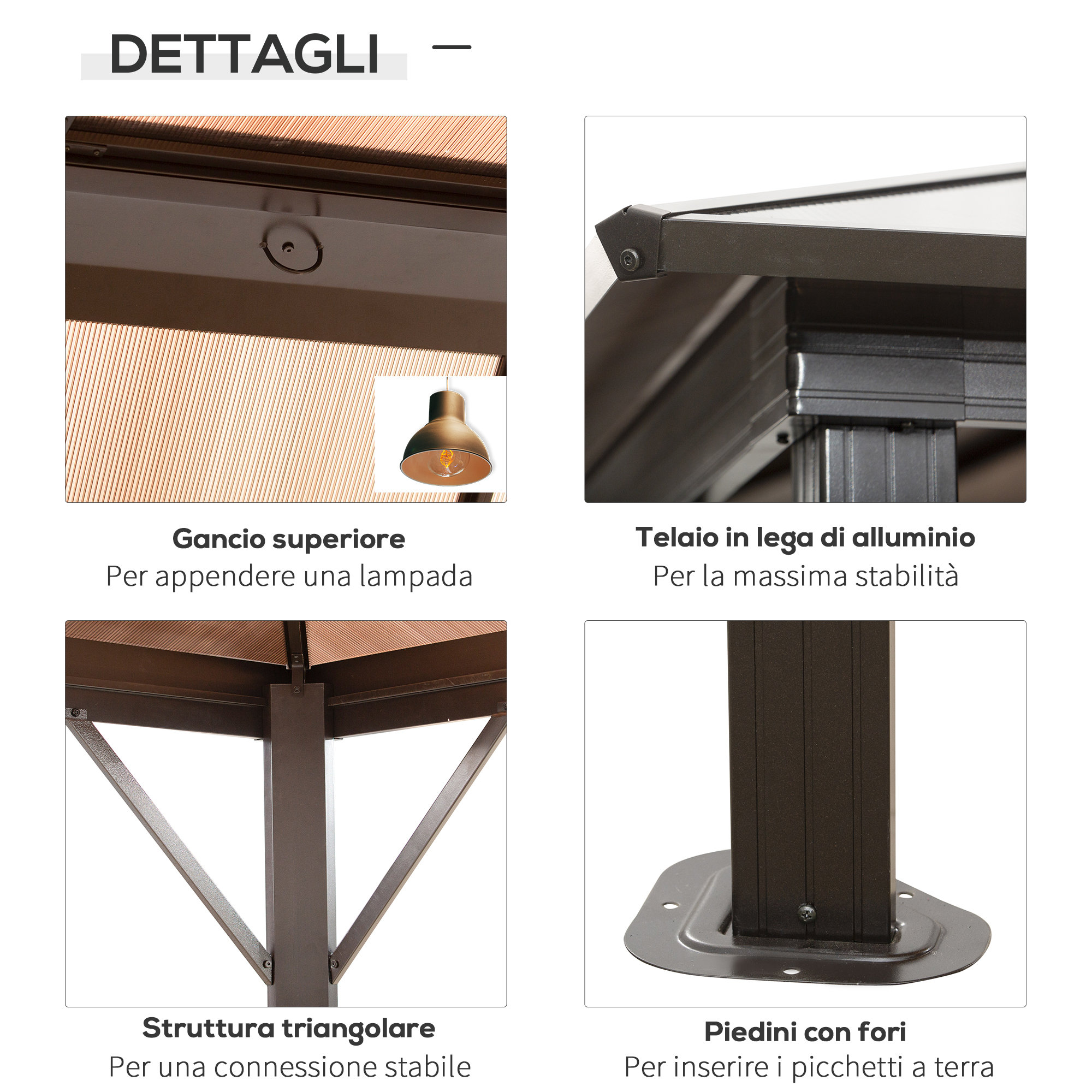 gazebo da giardino con tettuccio apribile in policarbonato anti-uv 50+ Arredo per outdoor vista3