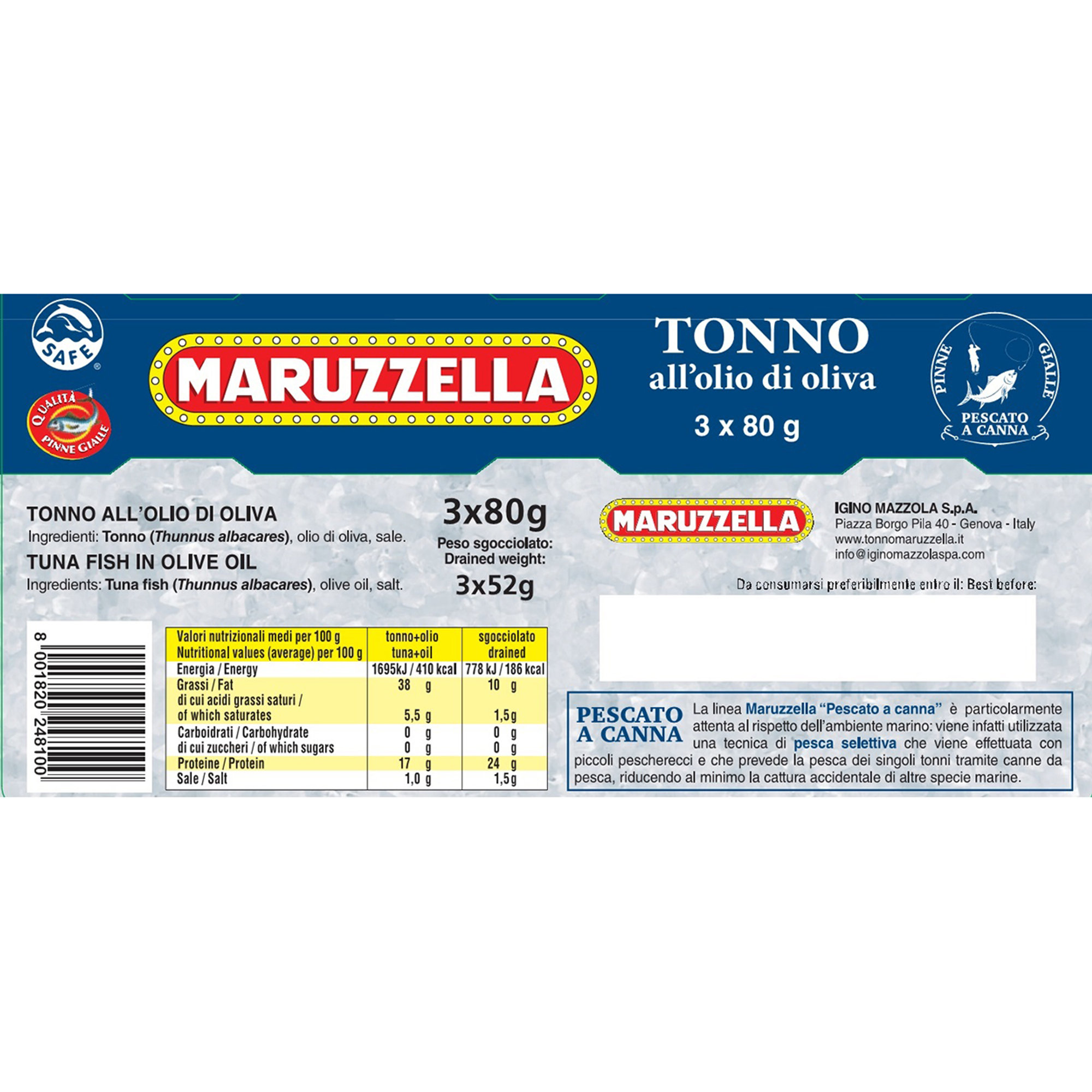 16 confezioni (80gr x 3) - Tonno Maruzzella in olio oliva pescato a canna yellowfin Maruzzella vista1