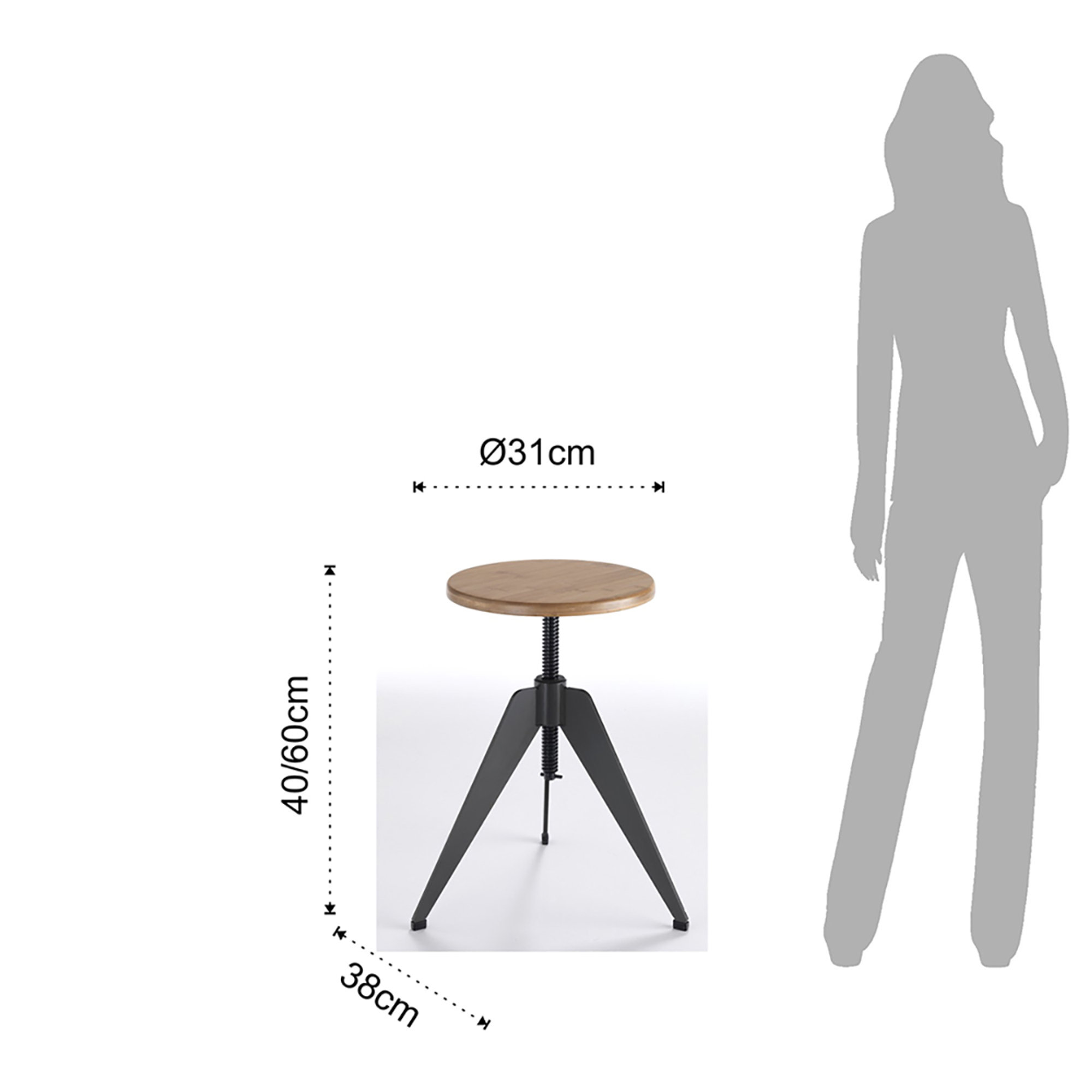 Tabouret à vis réglable Arko, marron/gris Tomasucci vista8