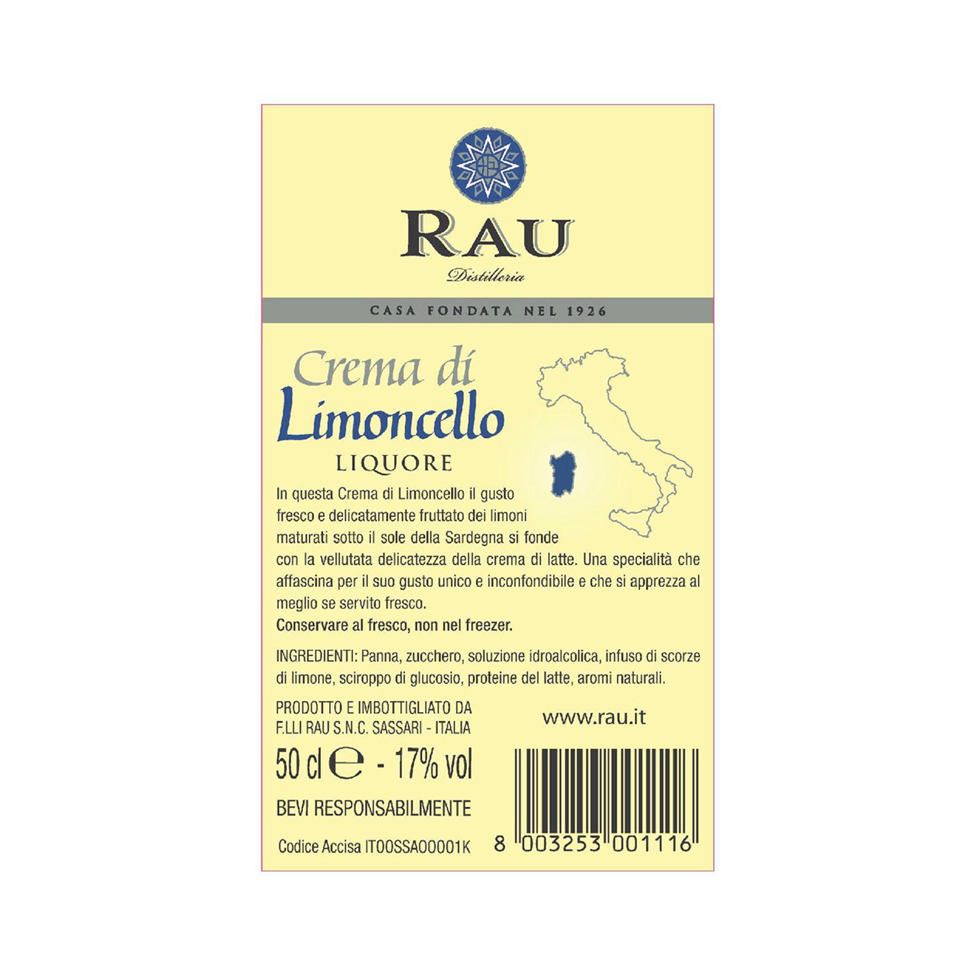 1 bottiglia - Crema di Limoncello 50cl Rau Distillerie vista1
