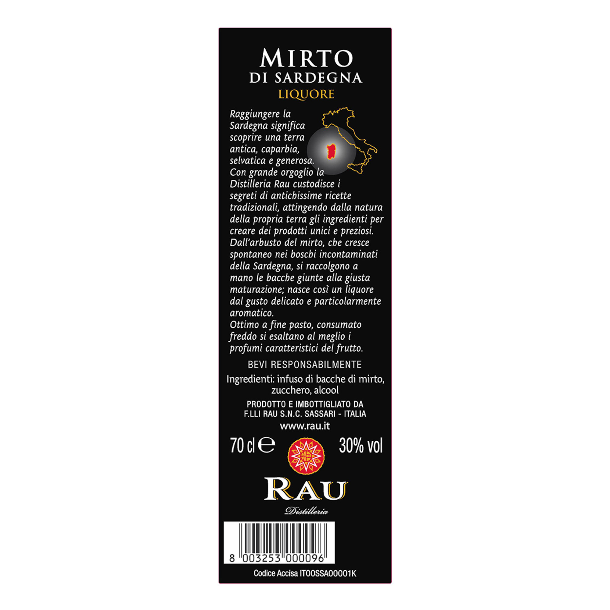 1 bottiglia - Mirto Rosso 926 70cl Rau Distillerie vista1