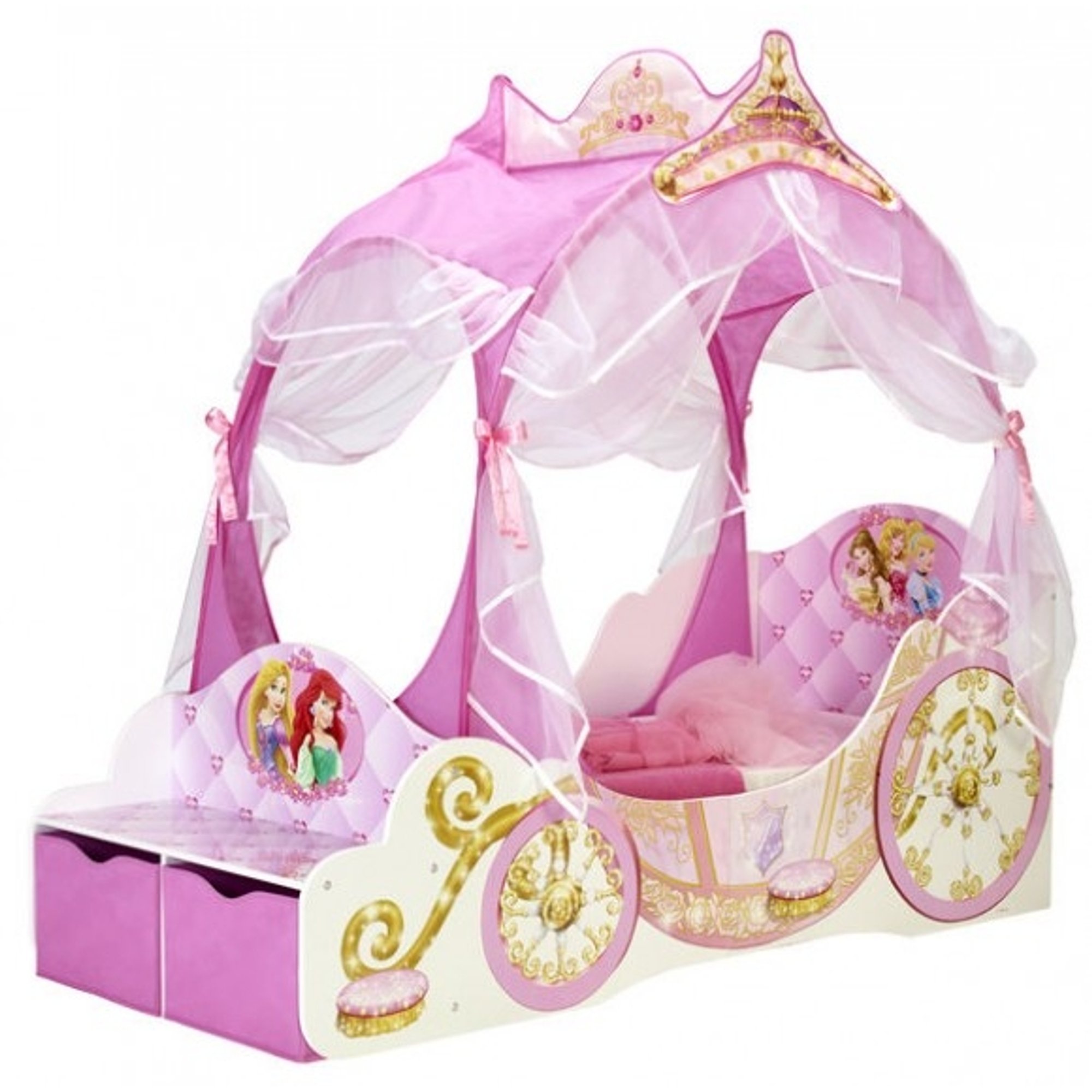 Lettino Sagomato Carrozza Principesse Disney, rosa North Star Cameretta vista0
