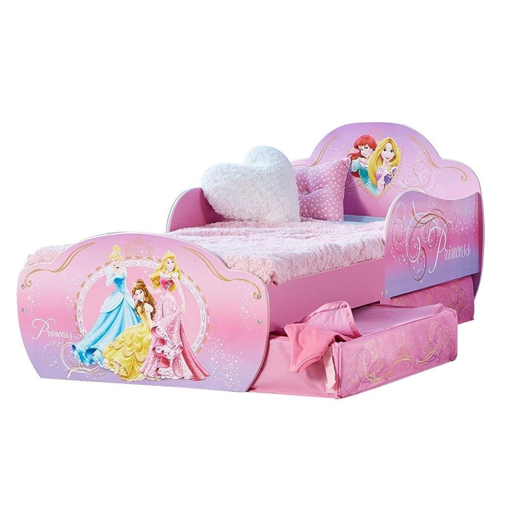 Lettino in legno Sagomato con portaoggetti Principesse Disney, multicolore North Star Cameretta vista0