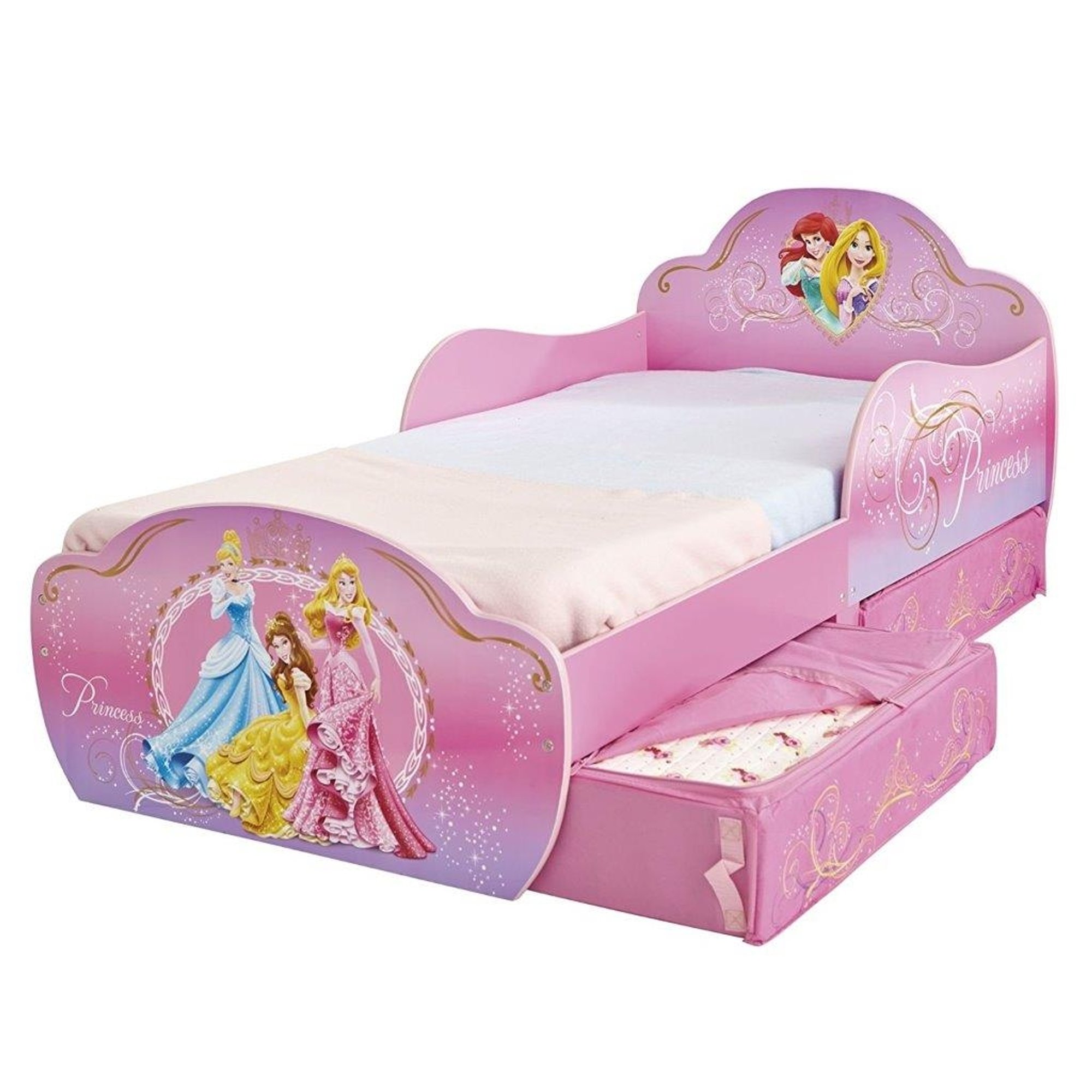 Lettino in legno Sagomato con portaoggetti Principesse Disney, multicolore North Star Cameretta vista1