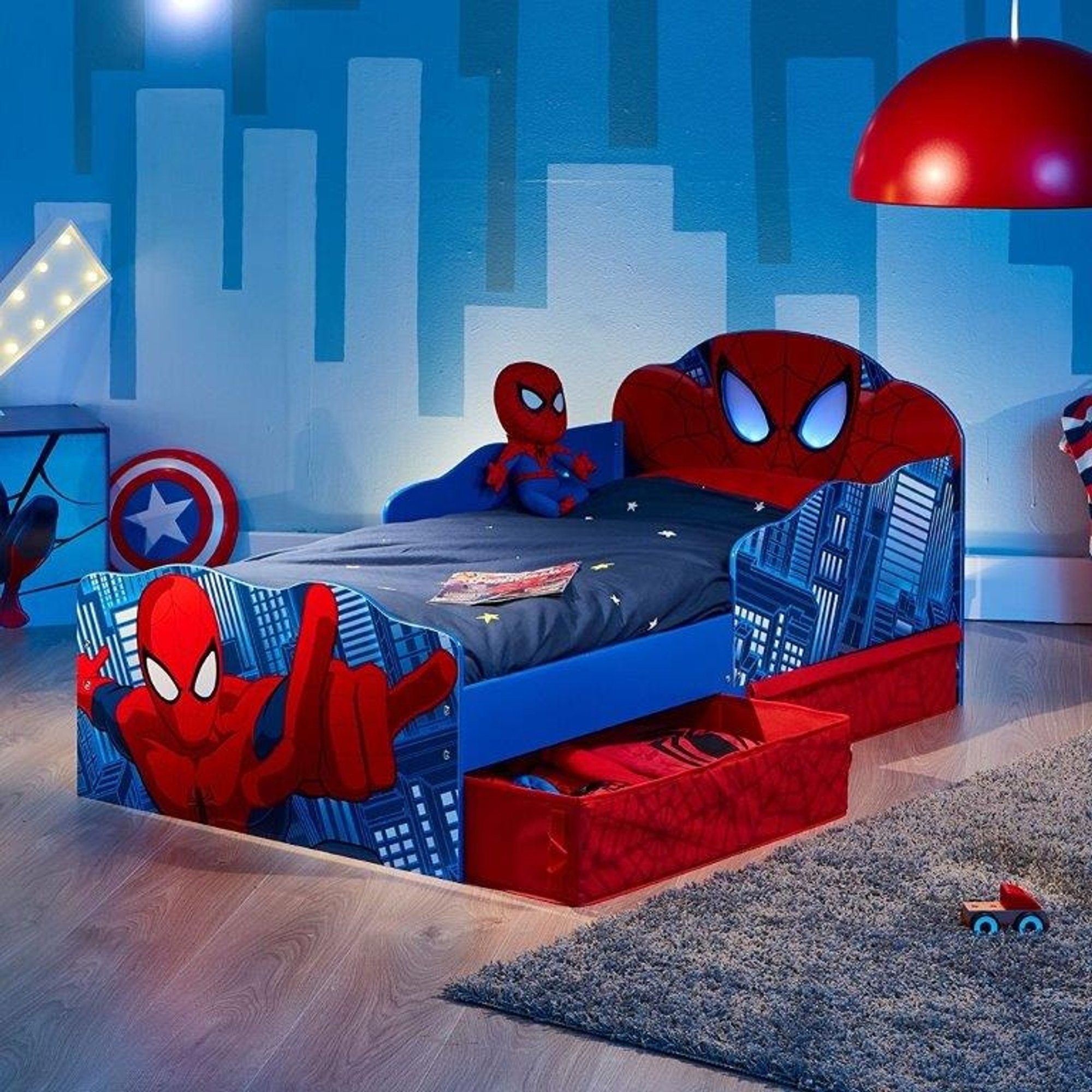 Lettino in legno Sagomato con portaoggetti Spiderman, multicolore North Star Cameretta vista2
