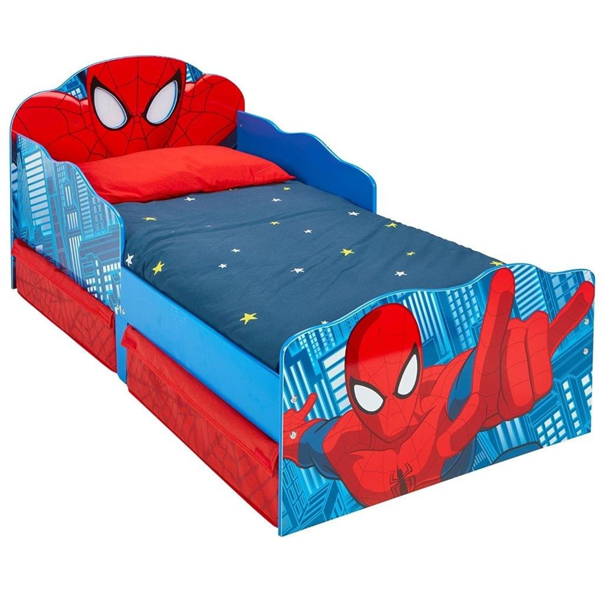 Lettino in legno Sagomato con portaoggetti Spiderman, multicolore North Star Cameretta vista0