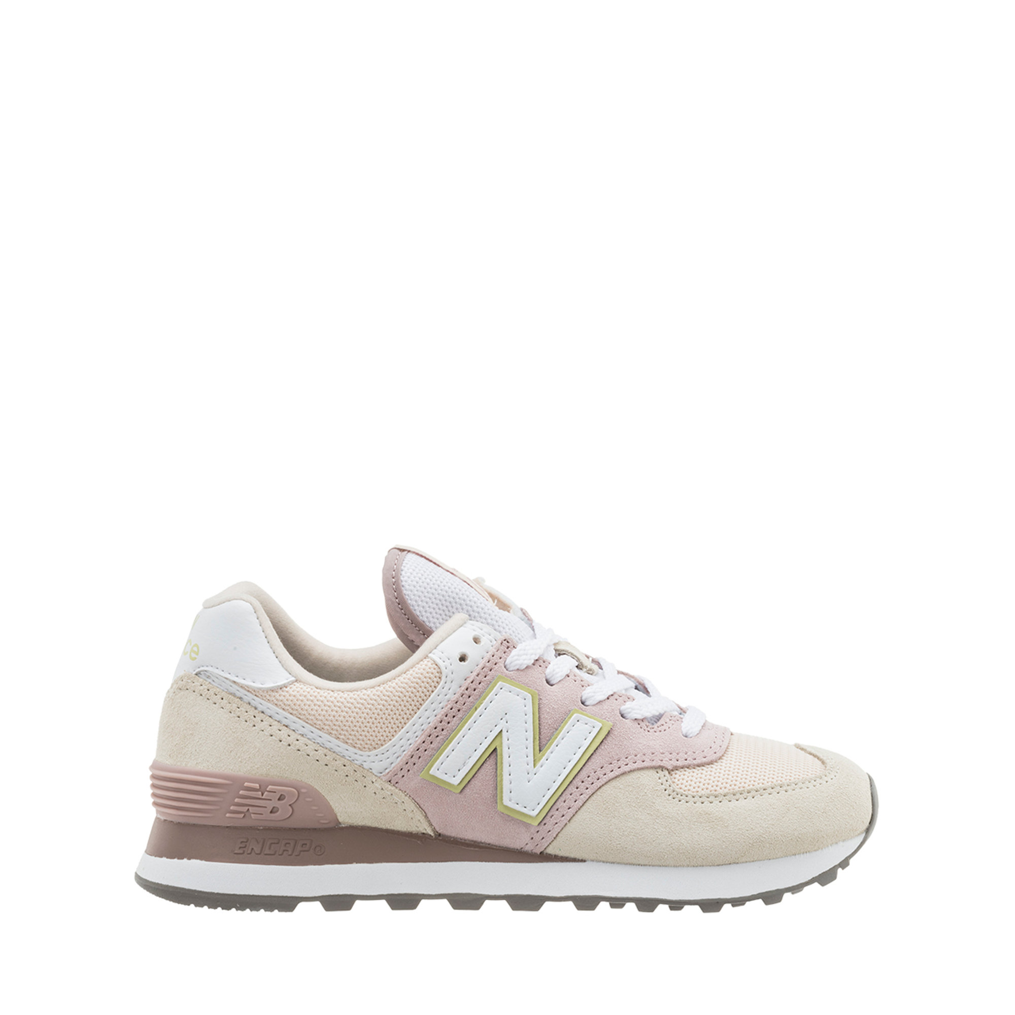 Sneakers New Balance 574 in suede e mesh nude e cipria New Balance vista0