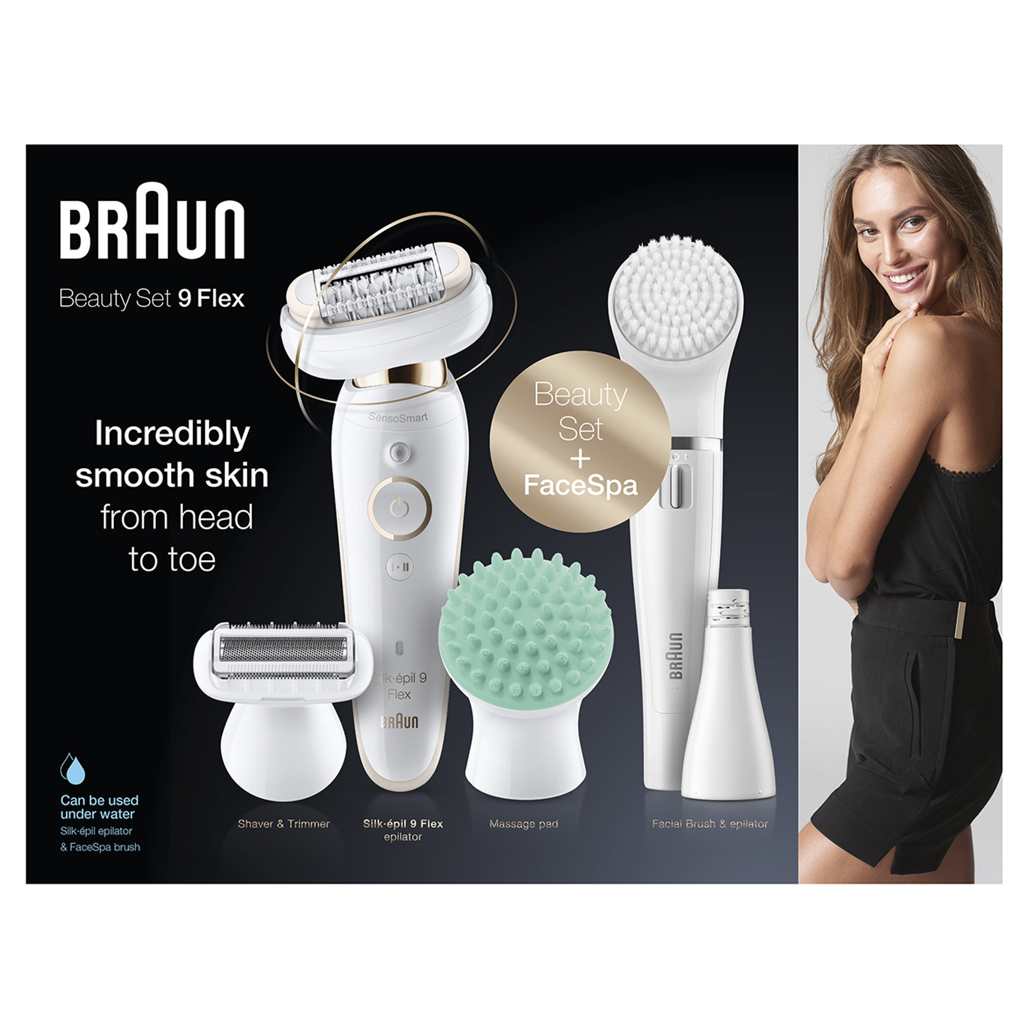 Braun Silk-épil 9 Flex 9-300 Beauty Set - Epilatore Elettrico Donna Con Testina Flessibile, bianco/oro Braun vista5