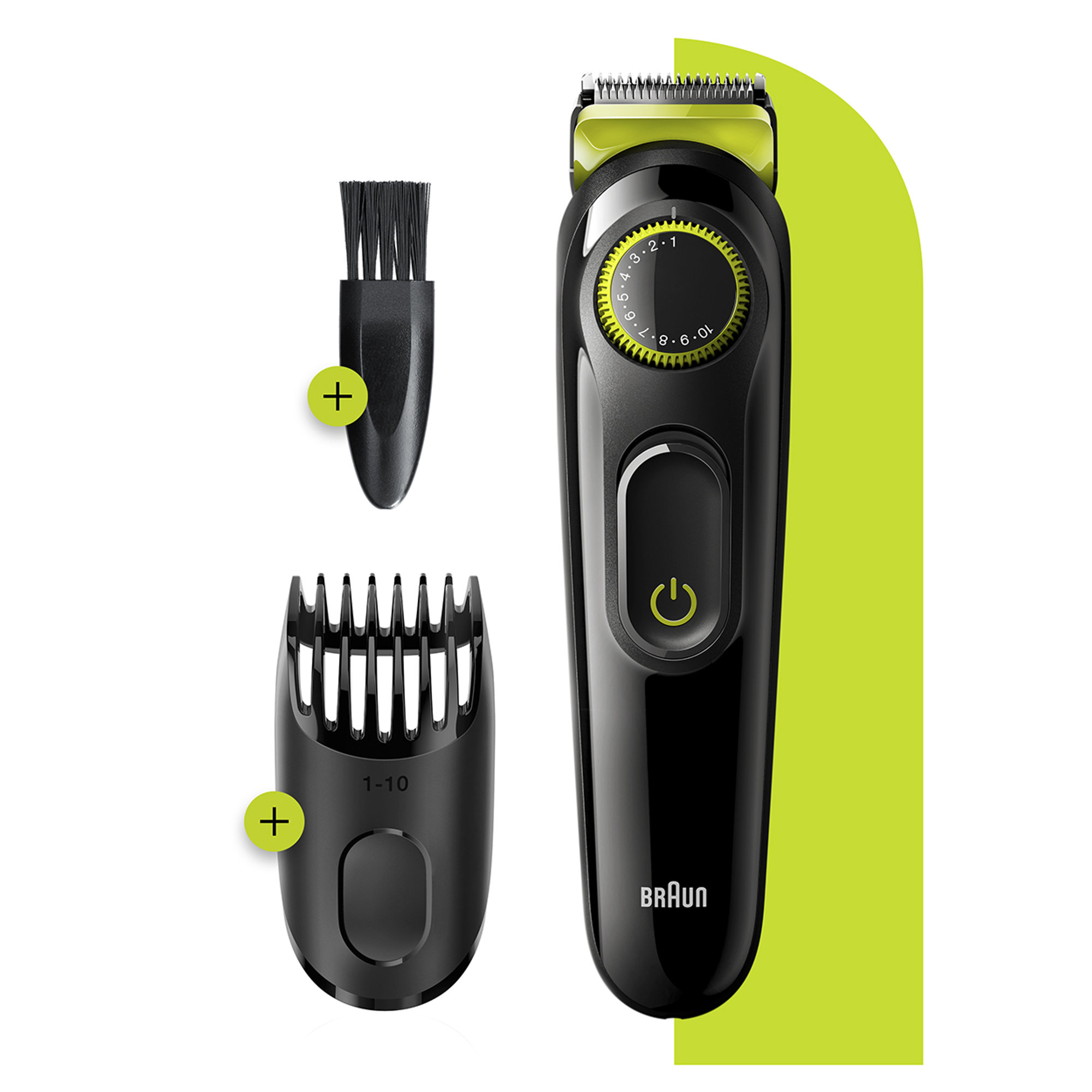 Braun BT3221 Tondeuse à barbe et tondeuse à cheveux pour homme avec 20 réglages de longueur, noir/vert électrique Braun vista1