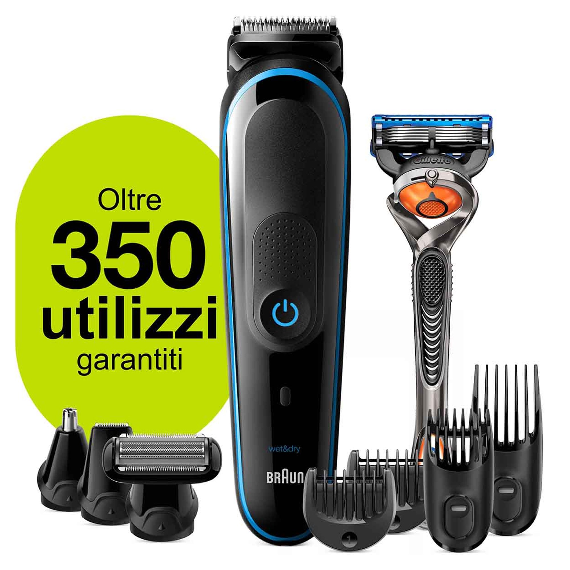 Tondeuse 9 en 1 Braun MGK5280 Noir/Bleu, Tondeuse à barbe pour homme, tondeuse et tondeuse à cheveux, conçue pour durer deux fois, noir/bleu Braun vista3