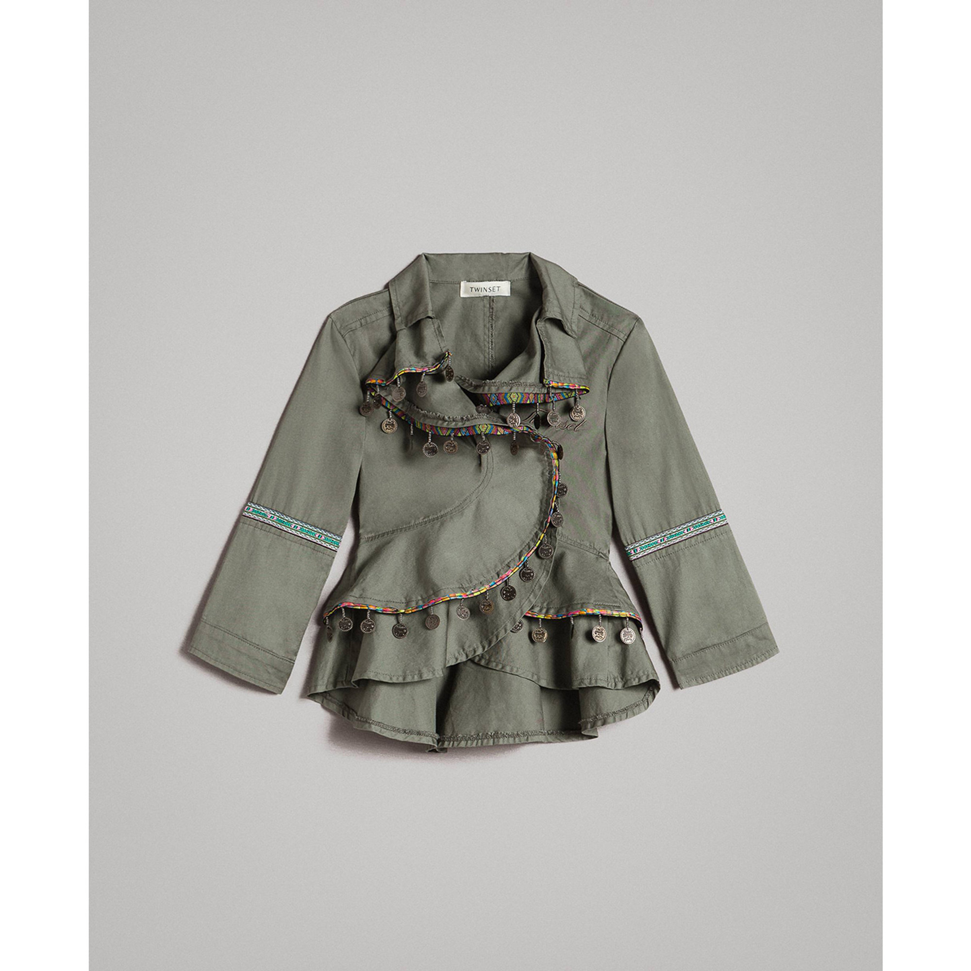 Giacca verde militare con rouches Twinset vista4