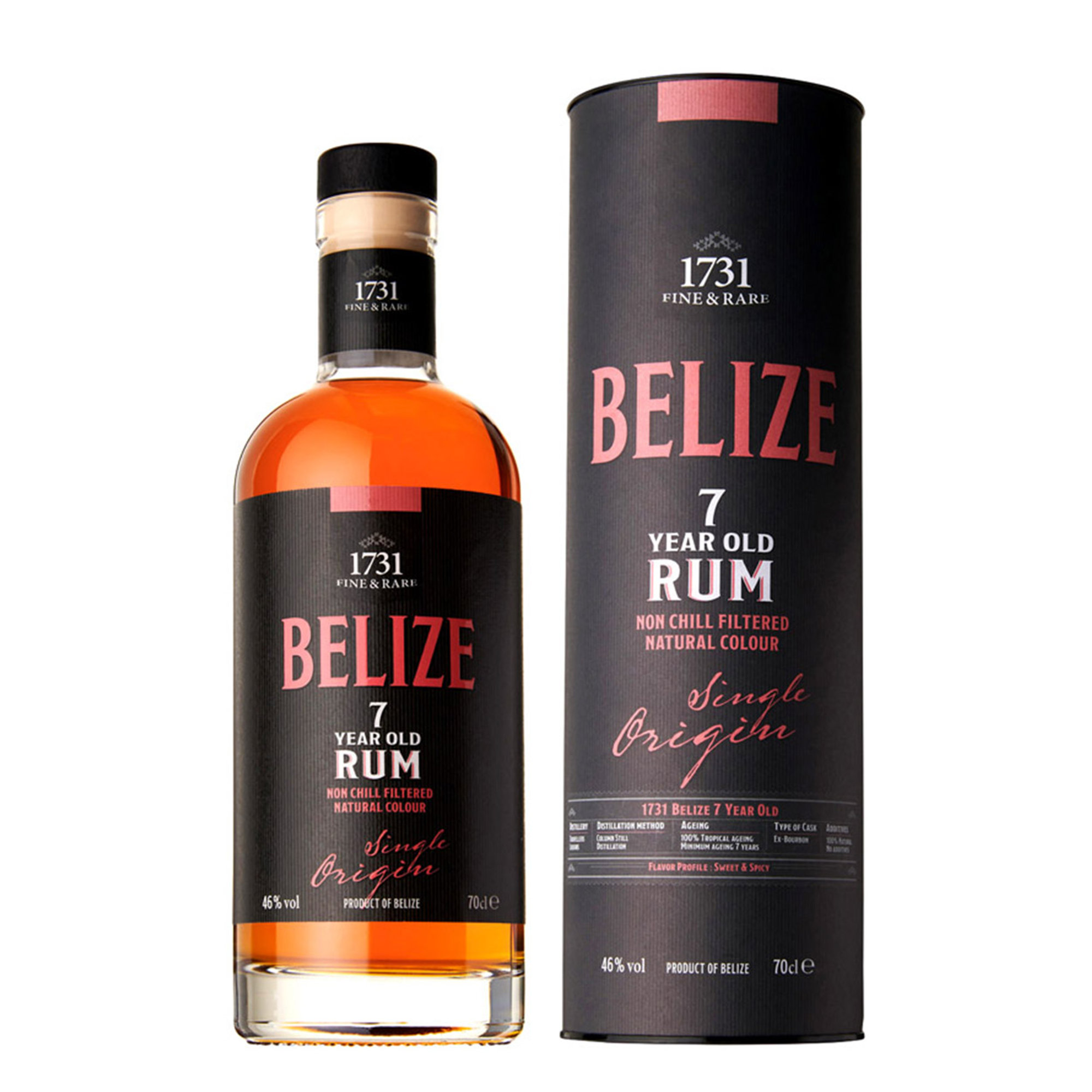 1 bottiglia 70 cl -"Belize" 7 Year Old Rum in confezione a tubo Rum 1731 obsoleto vista0