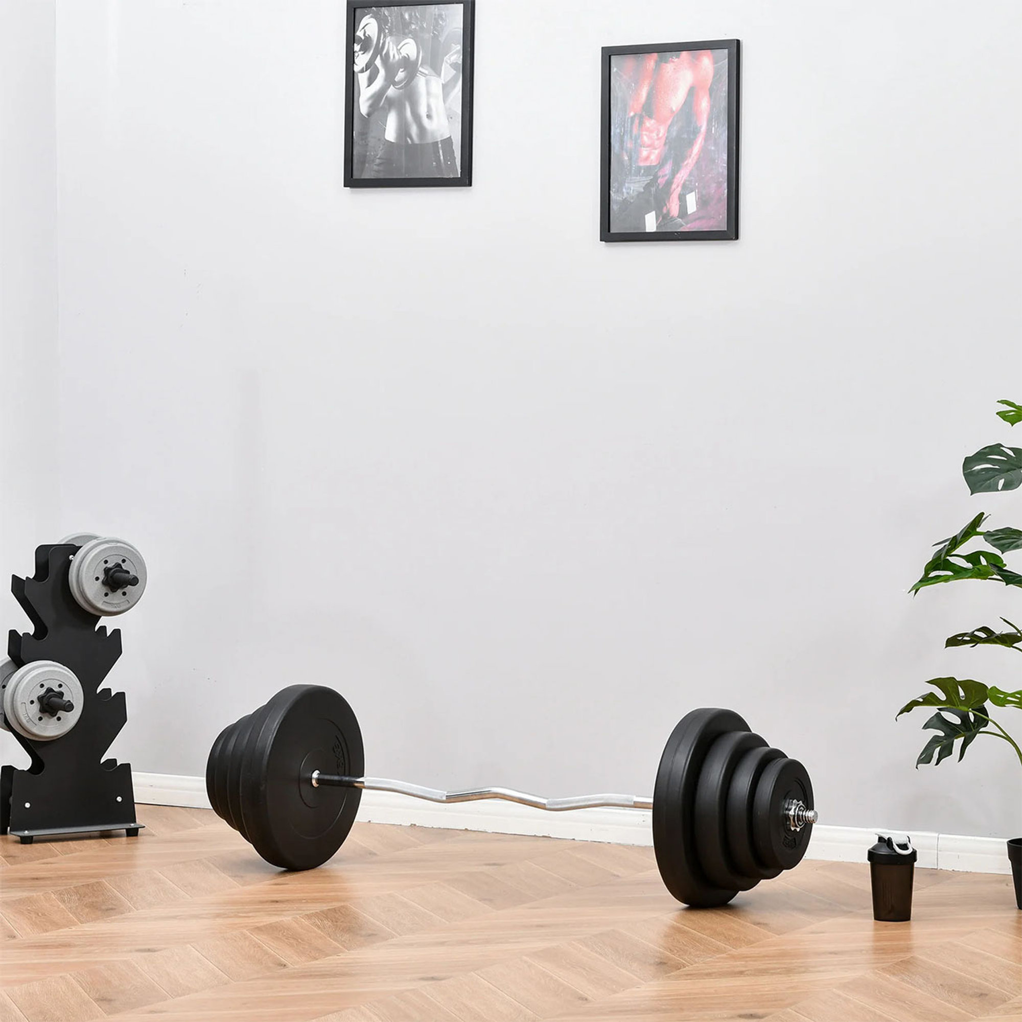 Set Bilanciere da 70kg con 8 Dischi Pesi e Barra Curva in Acciaio, Allenamento a Casa e Palestra Fitness at home vista6