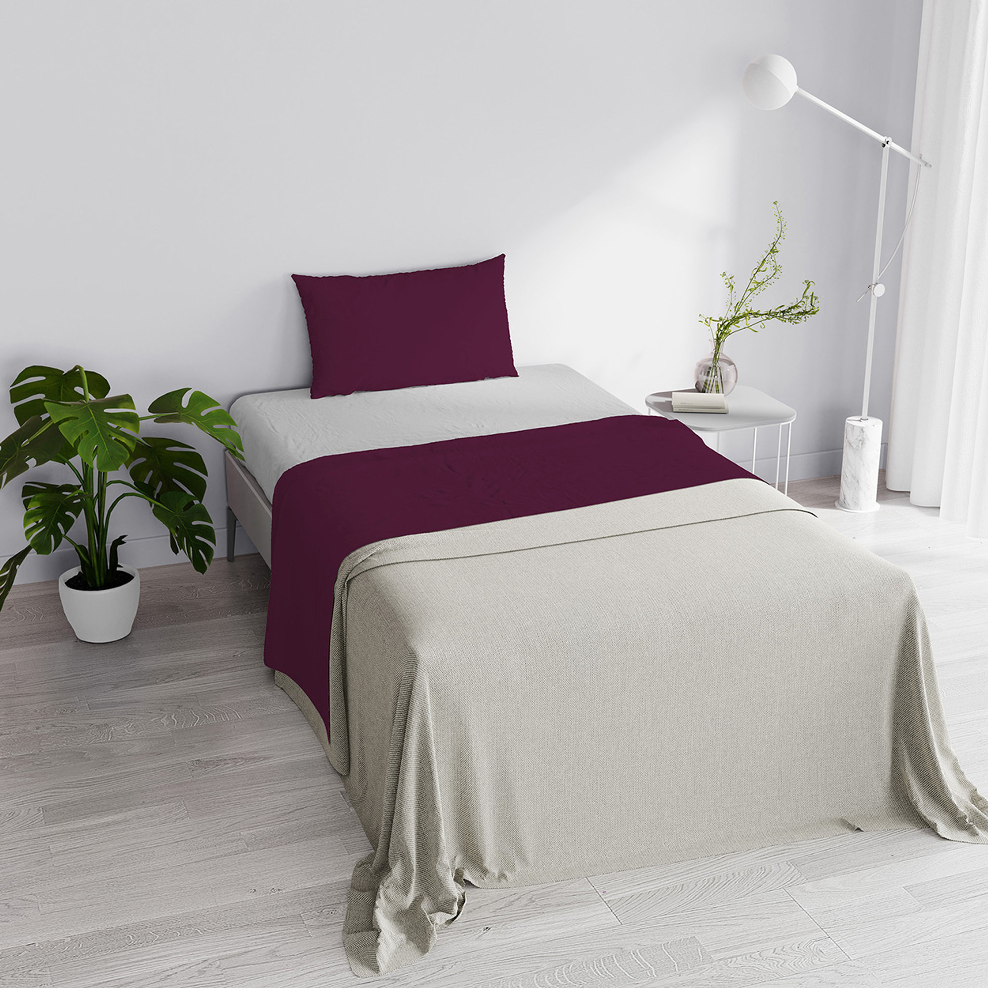 Parure de lit couleur naturelle, prune/gris clair DATEX vista1