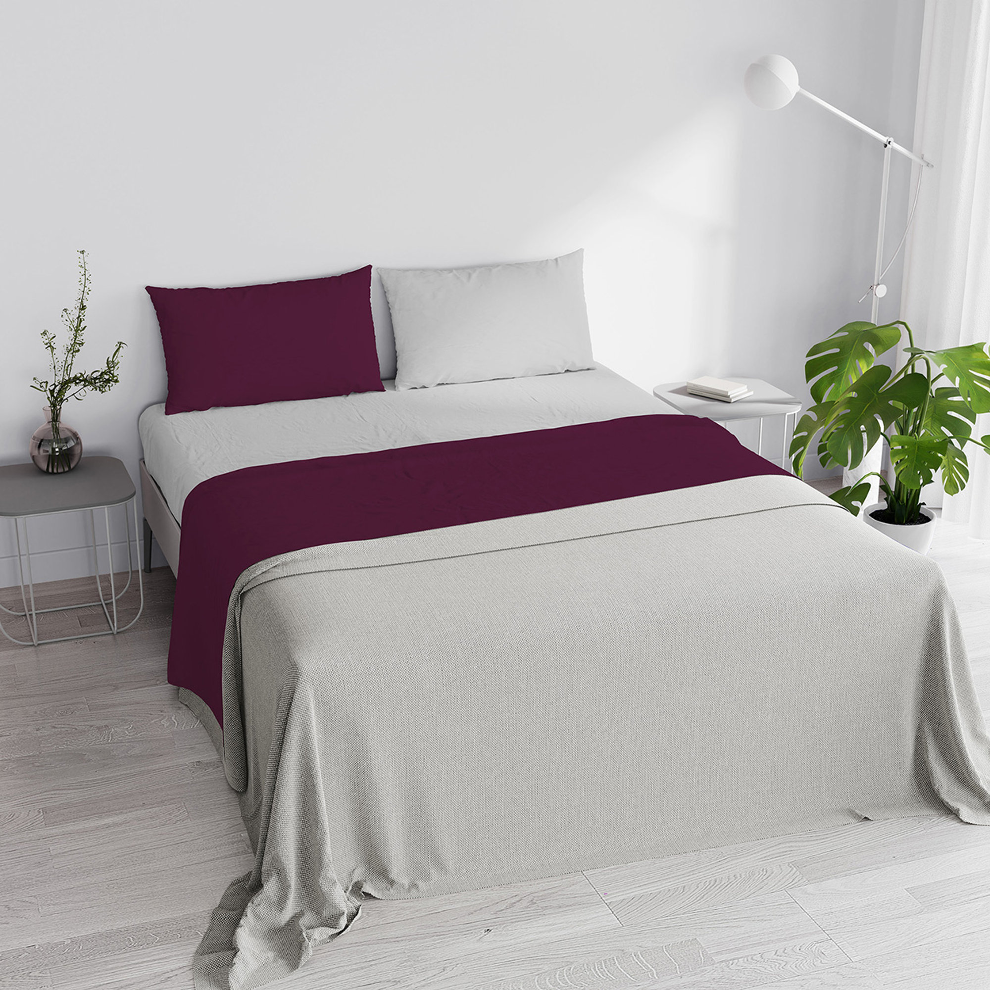 Parure de lit couleur naturelle, prune/gris clair DATEX vista3
