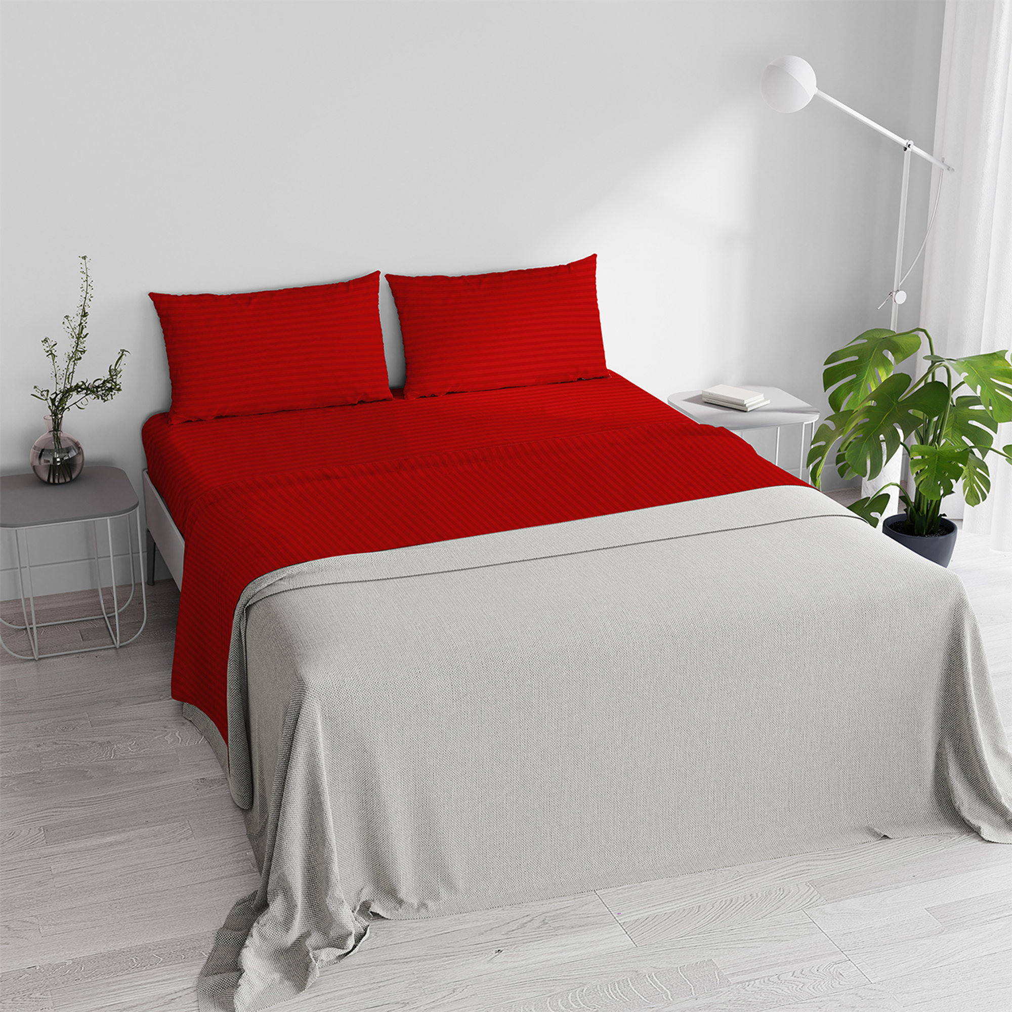 Parure de lit double en satin, rouge satiné DATEX vista3