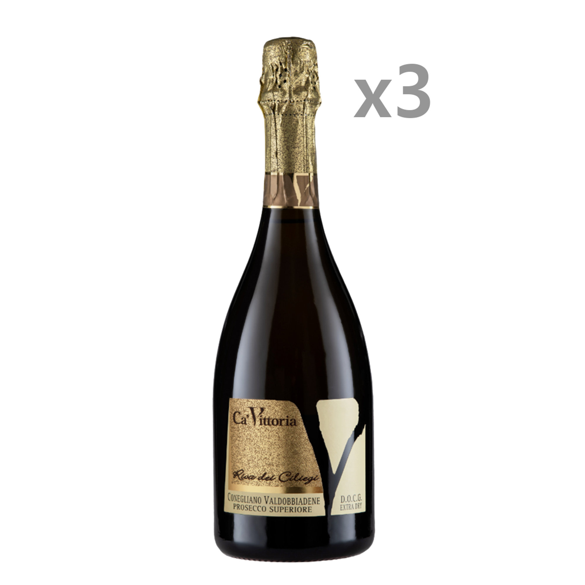 3 bottiglie - "Riva dei Ciliegi" Conegliano Valdobbiane Prosecco Superiore Extradry DOCG Ca' Vittoria vista0