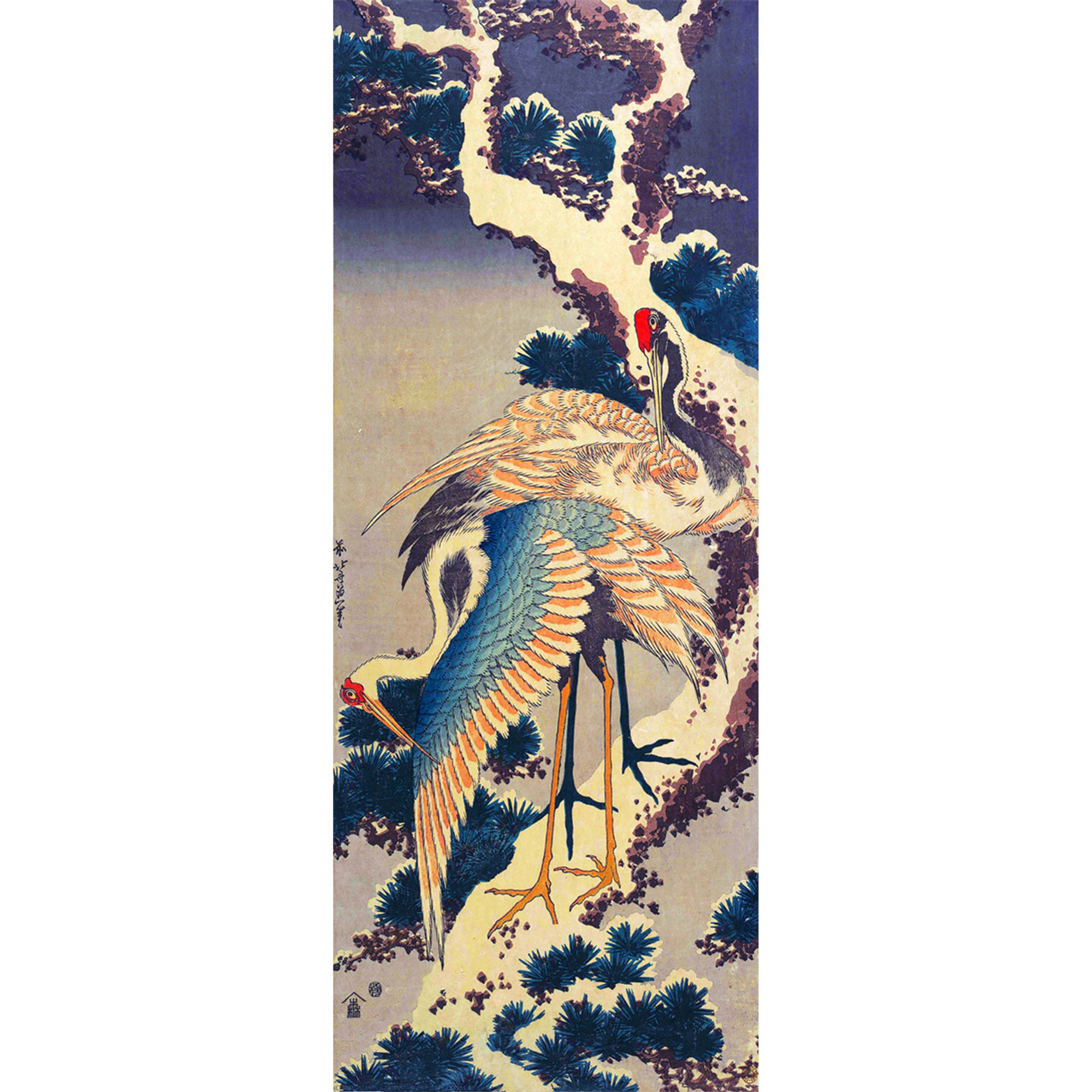 OEUVRES SUR VERRE - Tableau travaillé en finition blanche - Grues Hokusai sur le pin Florence Glass vista0