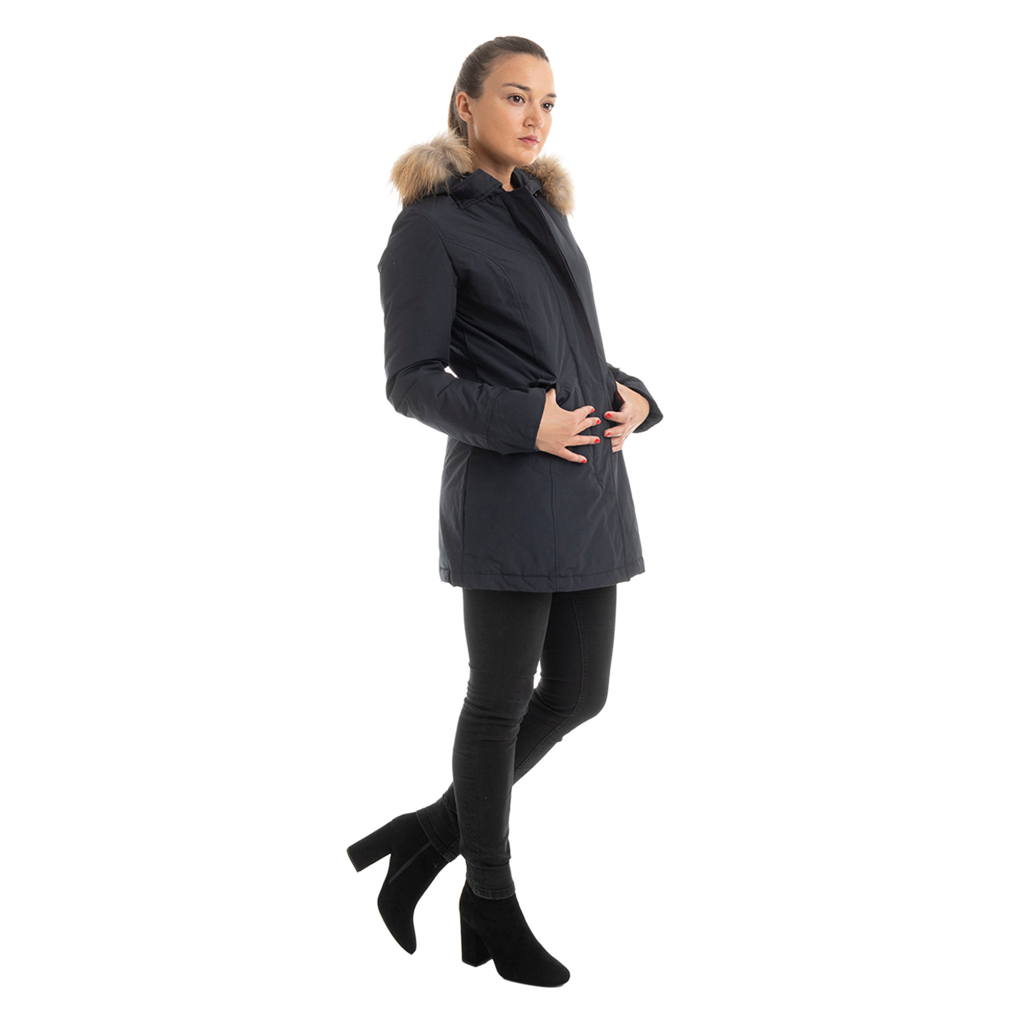 Giacca Fundy Bay con cappuccio bordato da pelliccia blu navy Canadian vista1