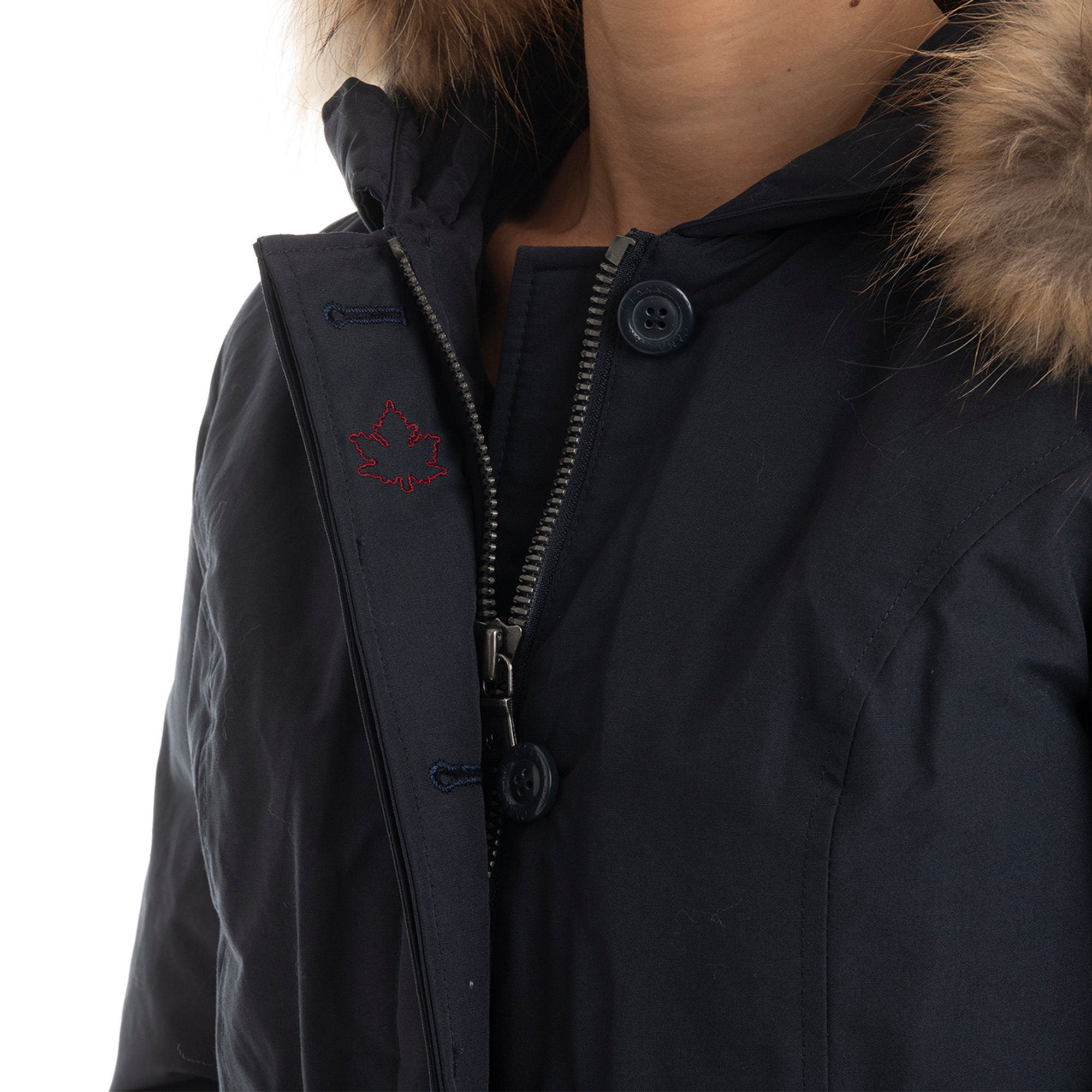 Giacca Fundy Bay con cappuccio bordato da pelliccia blu navy Canadian vista2