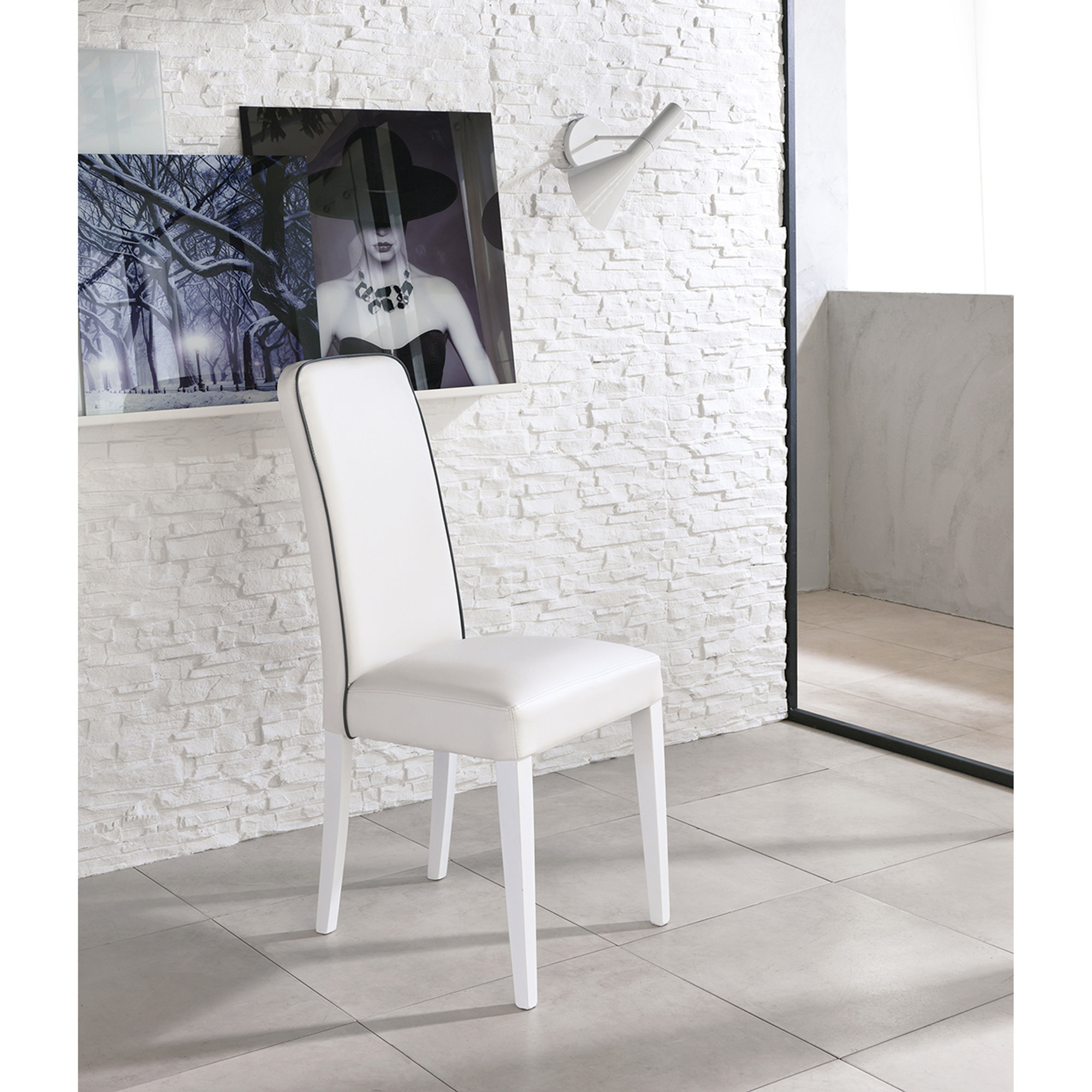 Set 2 sedie in similpelle, bianco/grigio Stones vista2