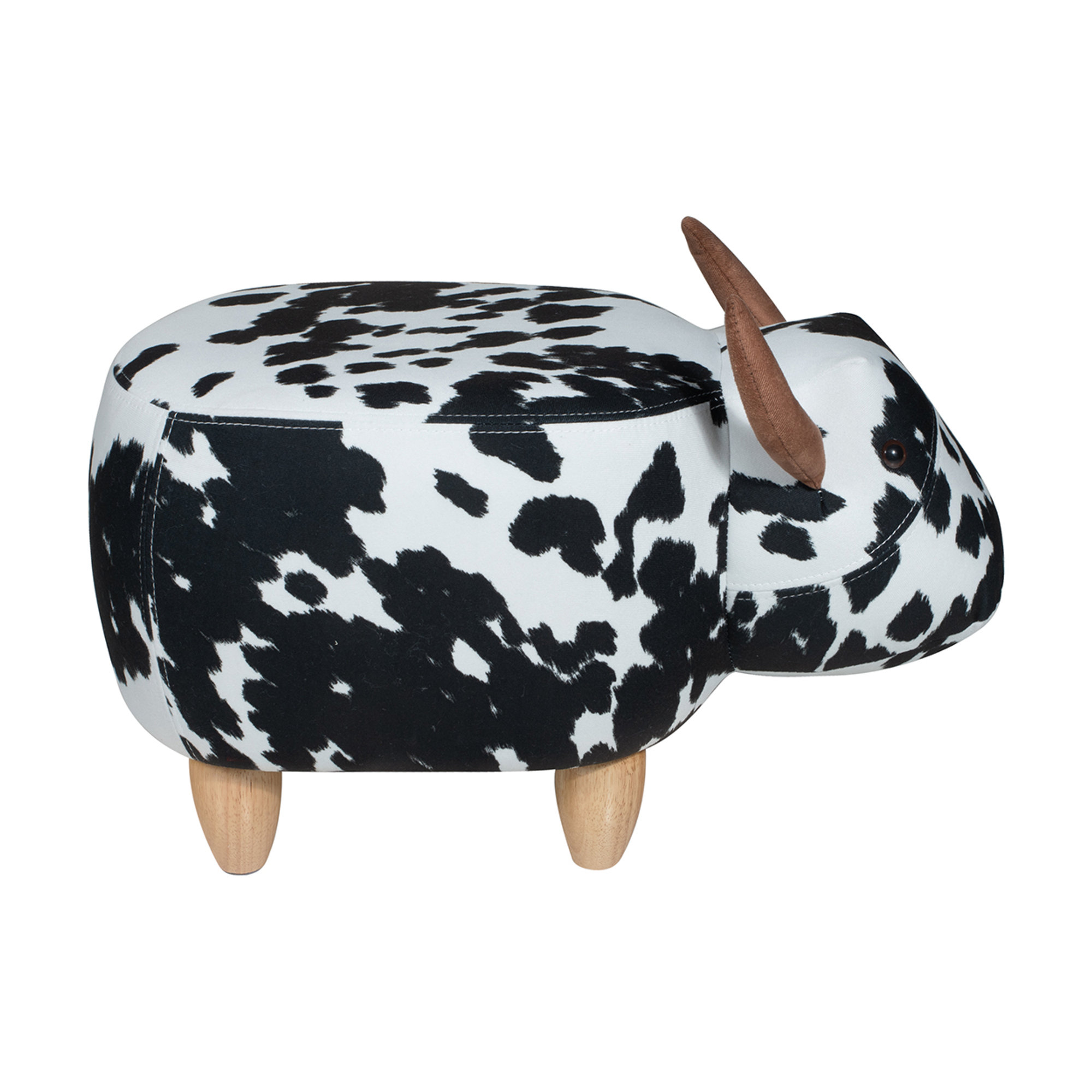 Pouf imbottito in tessuto e legno - toro, bianco/nero Novità Home vista2