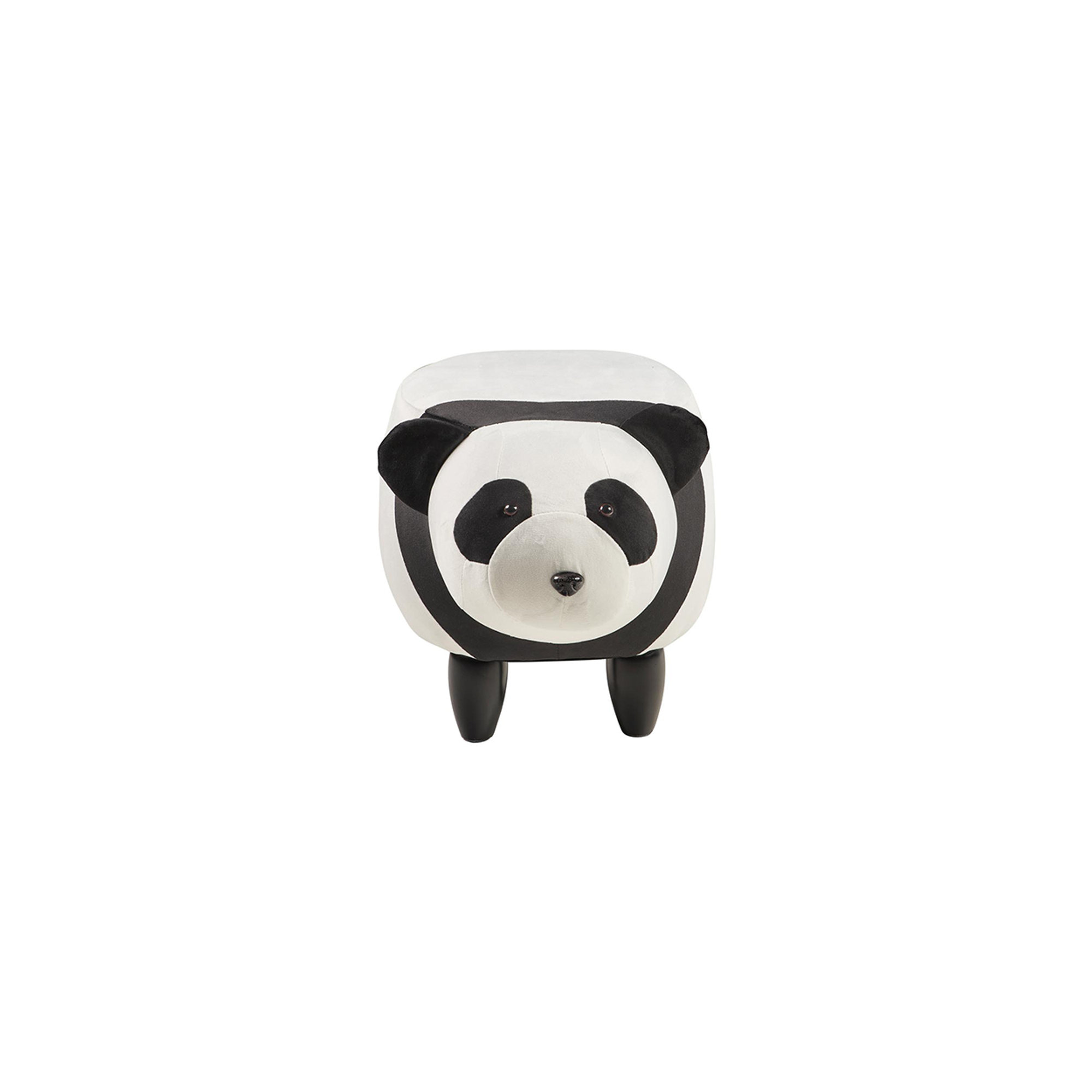 Pouf imbottito pelliccia sintetica, legno - panda, bianco/nero Novità Home vista2
