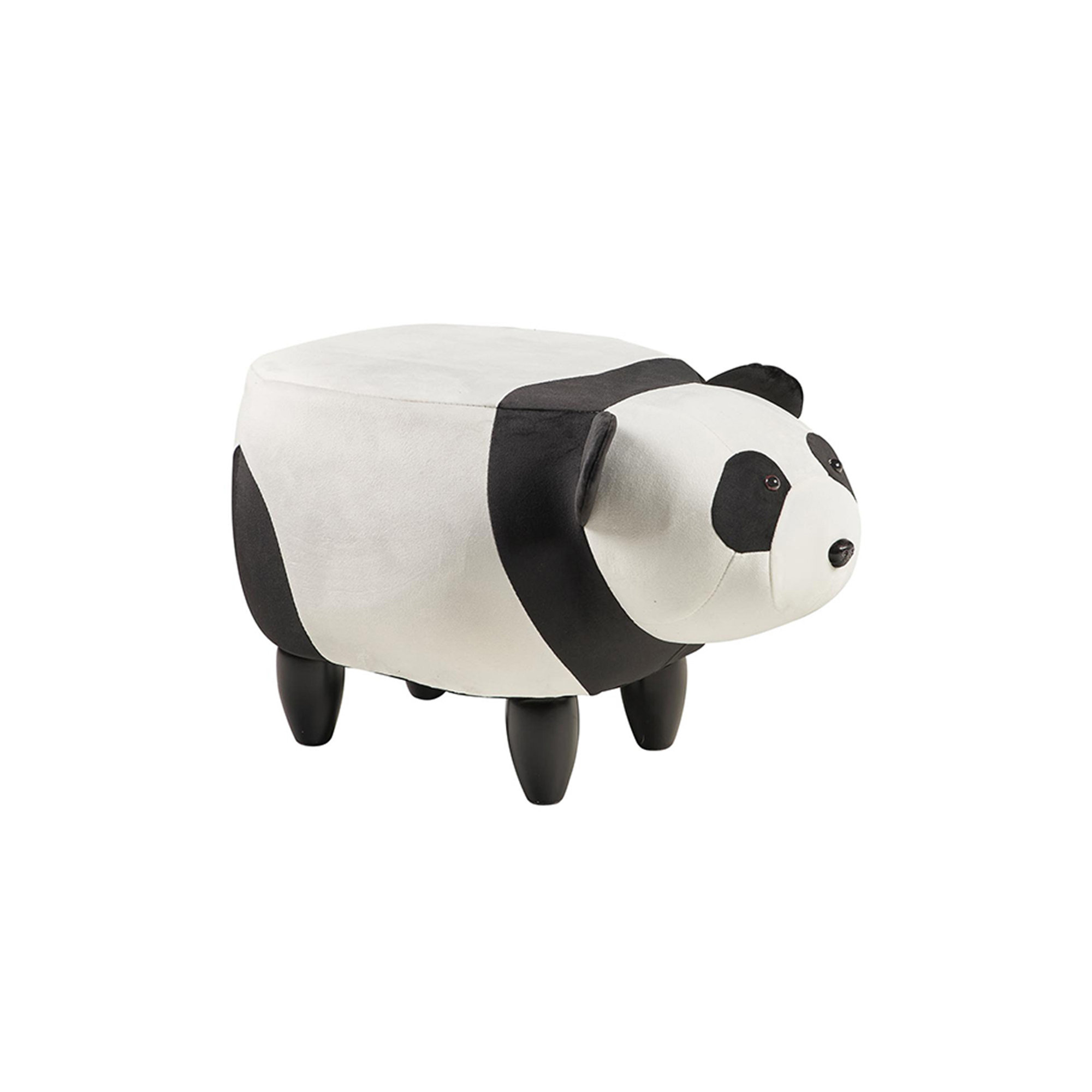 Pouf imbottito pelliccia sintetica, legno - panda, bianco/nero Novità Home vista0