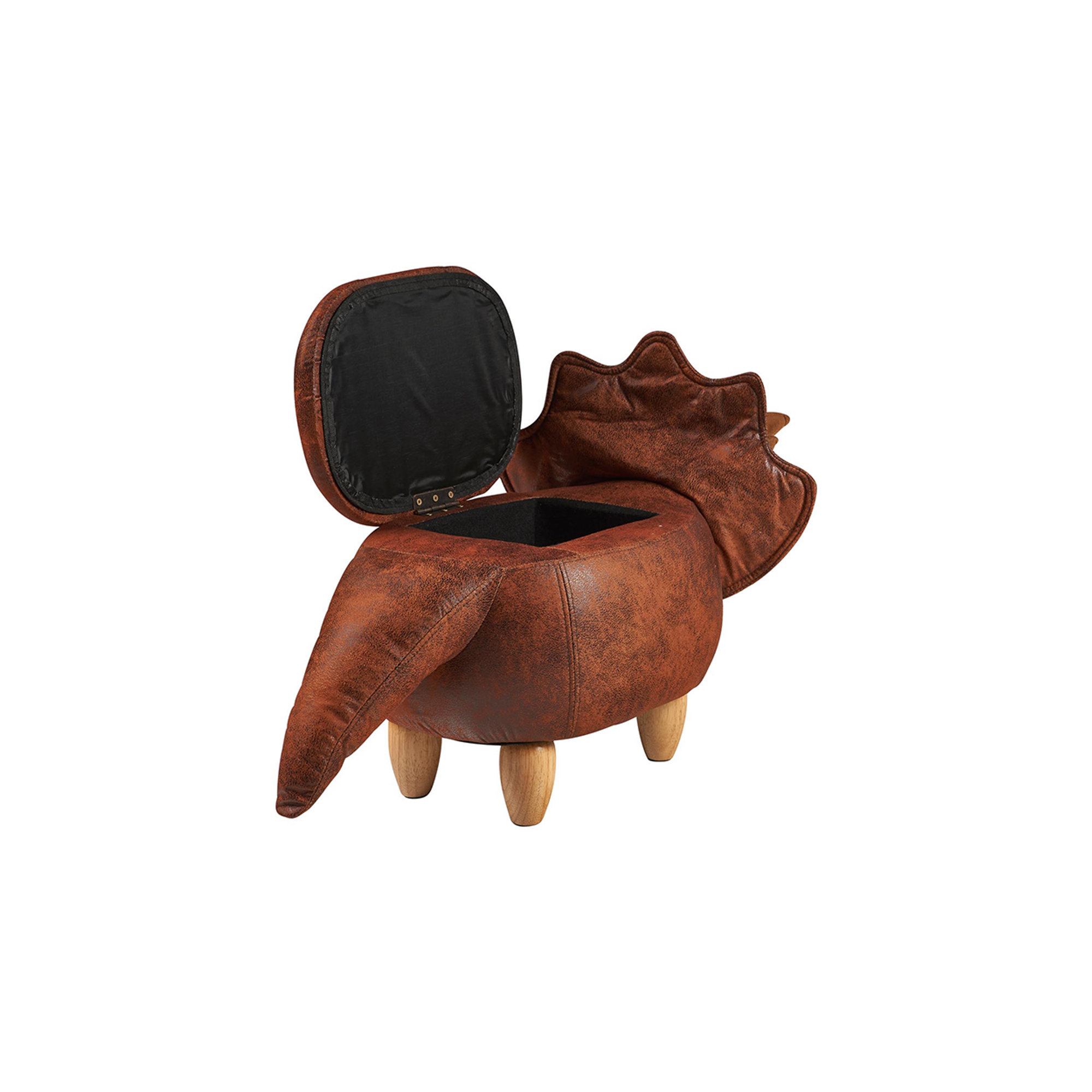 Pouf imbottito finta pelle, legno - rino marrone con contenitoree Novità Home vista3