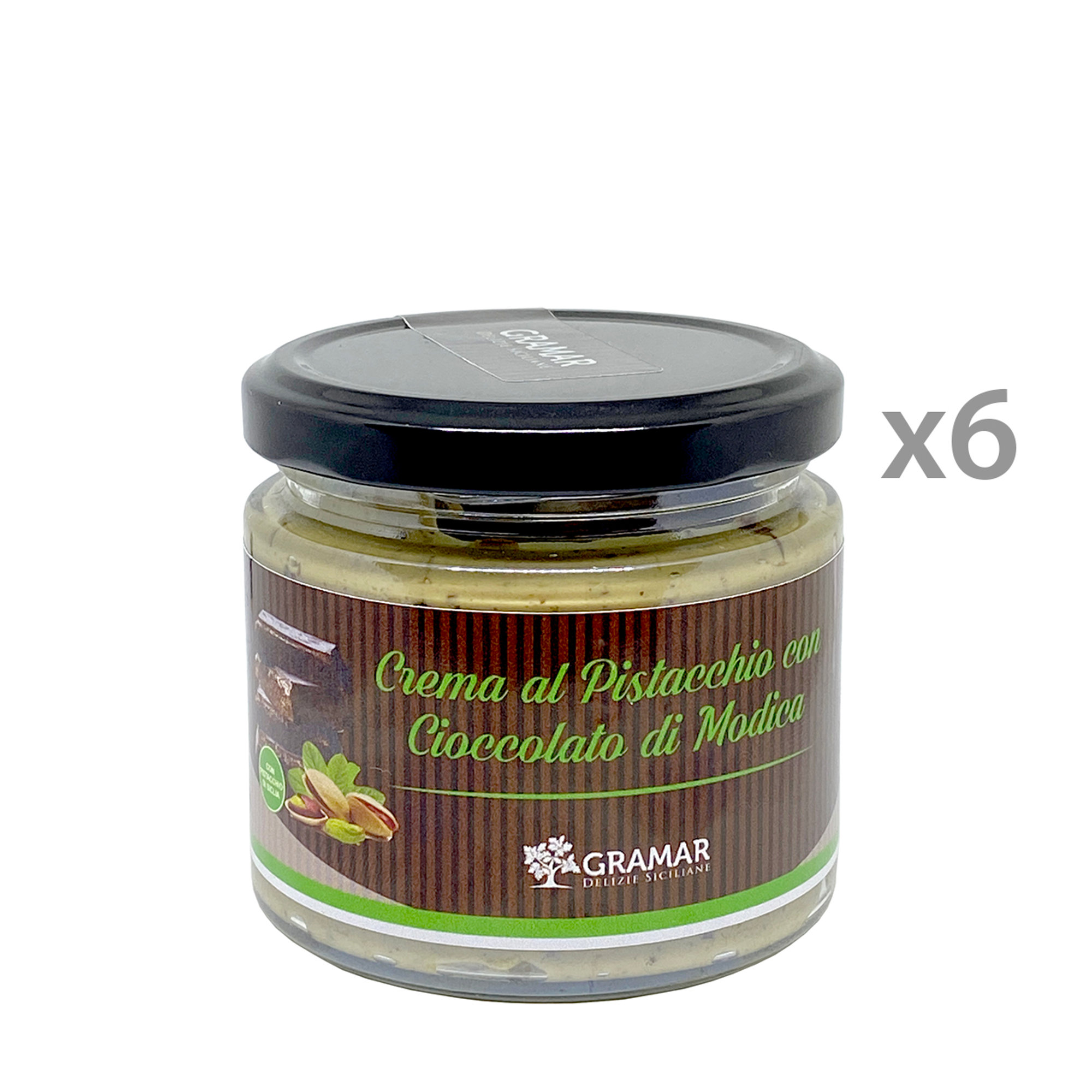 6 pots - Crème de pistache et chocolat Modica IGP 190 gr Gramar vista0