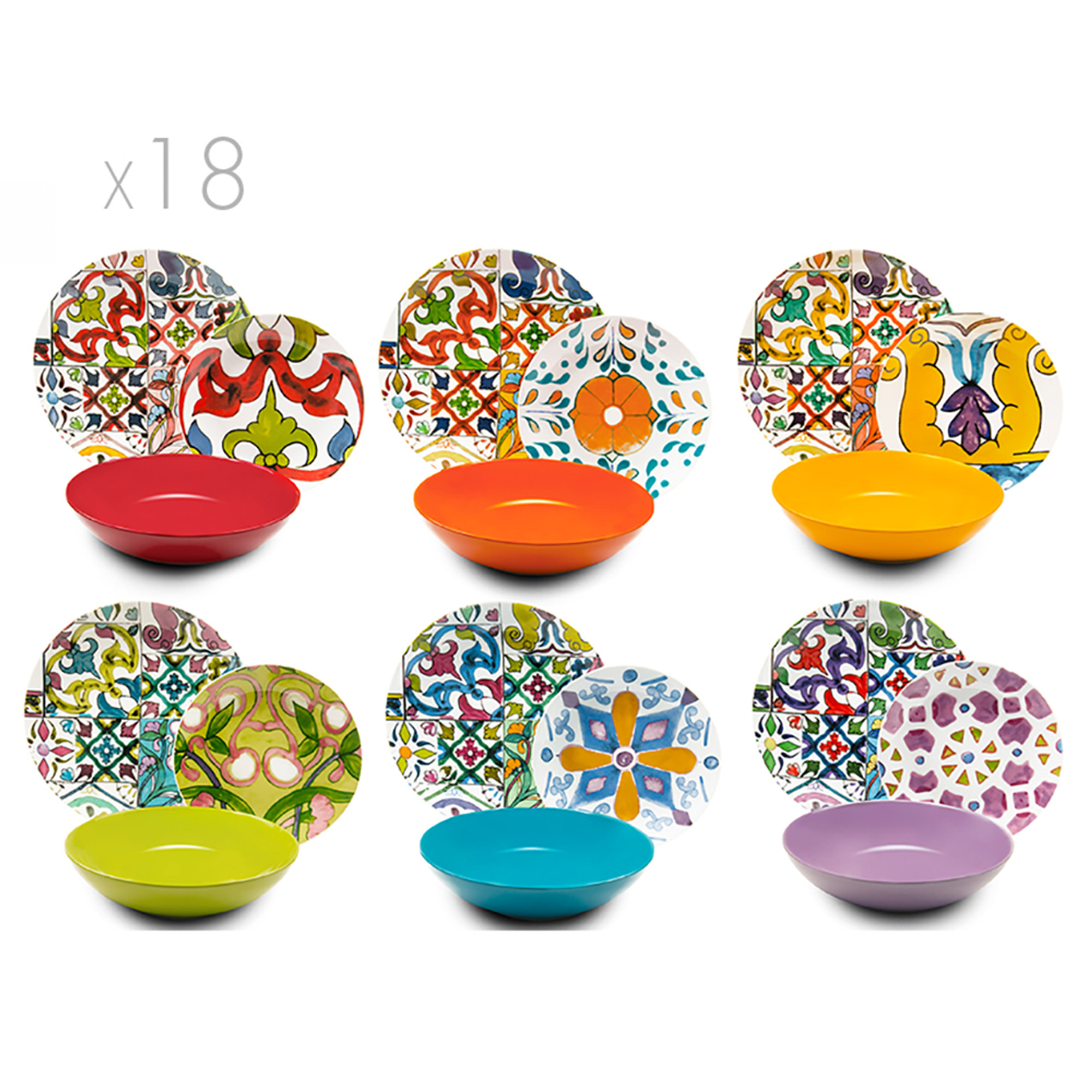 Servizio 18 piatti Lisbona, multicolore Tavola Mediterranea vista0