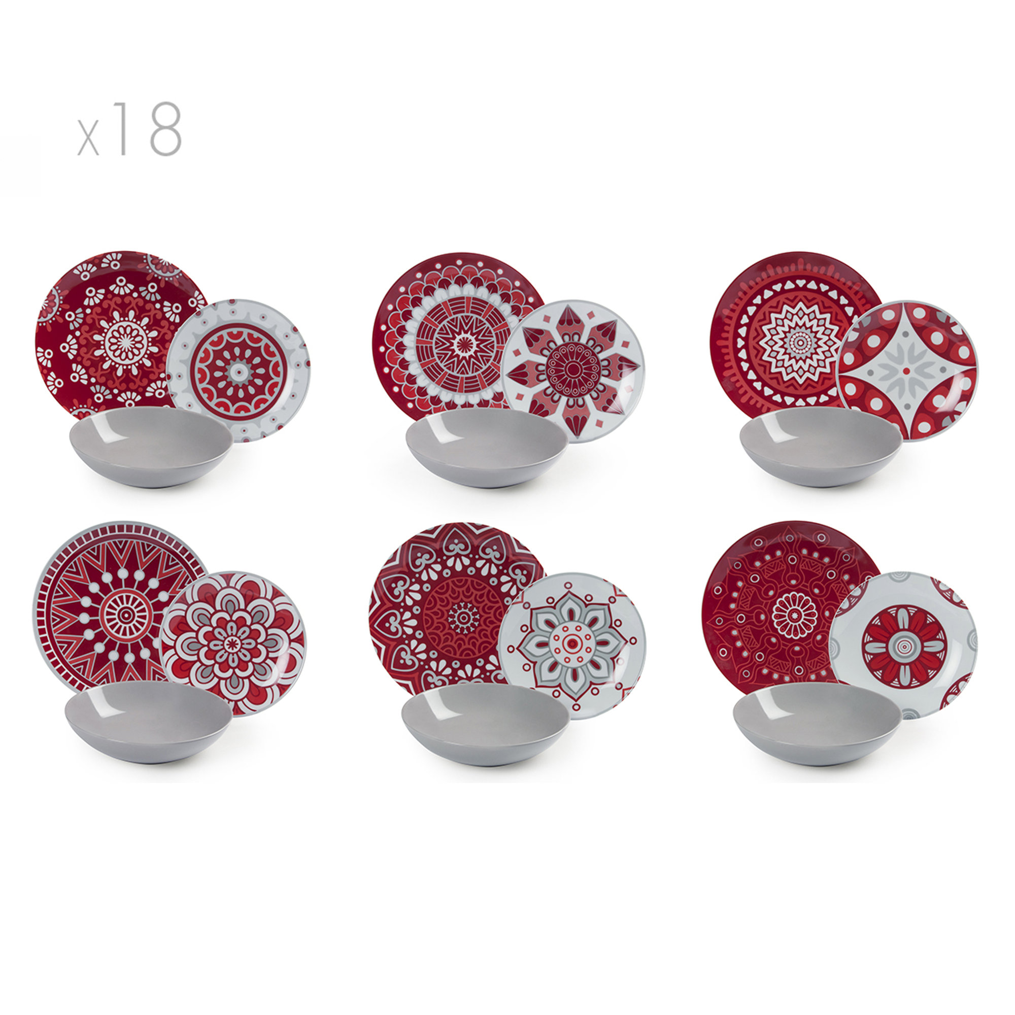 Servizio 18 piatti Mandala, rosso Tavola Mediterranea vista0