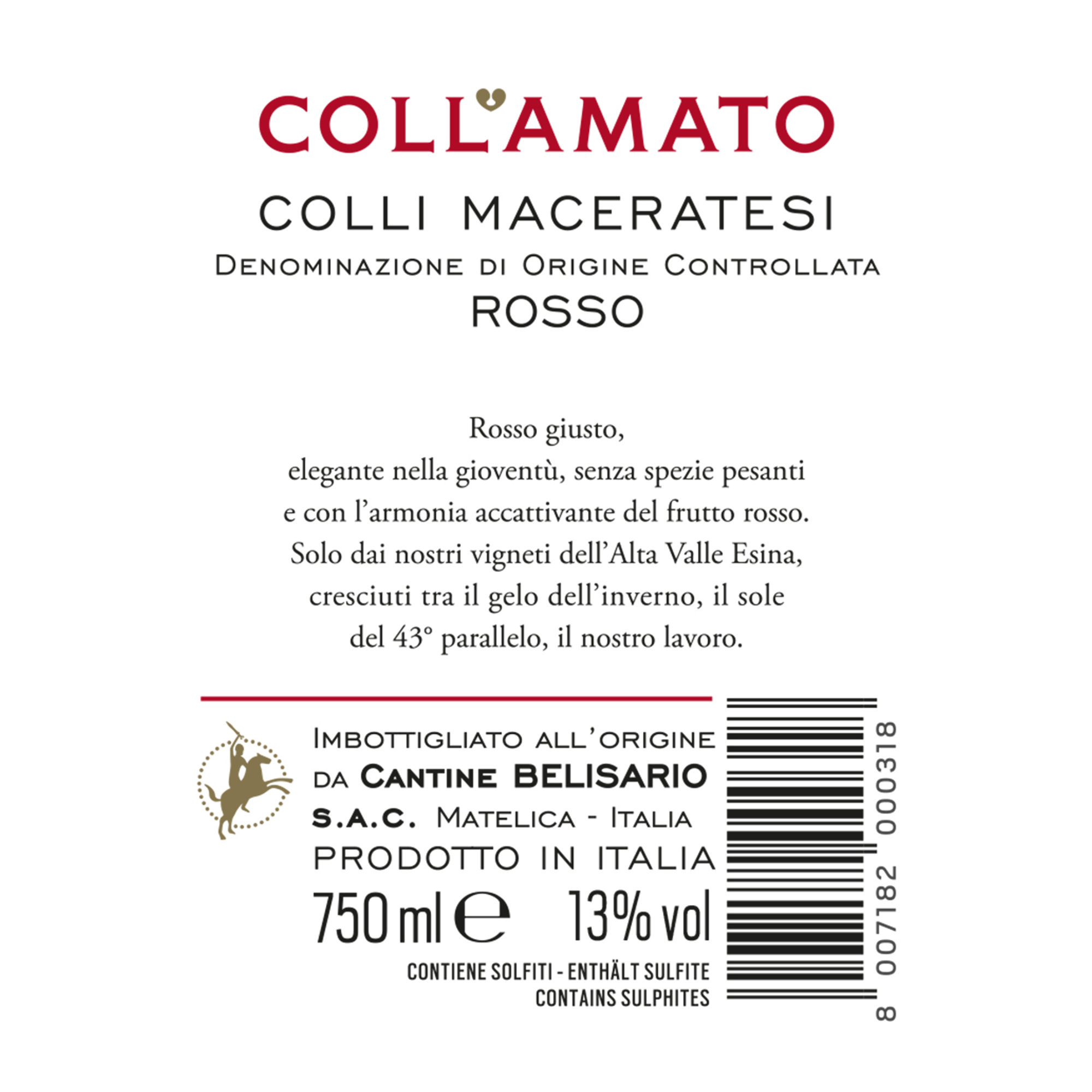 3 bouteilles - Coll'Amato Rosso DOC 2022 Cantine Belisario vista1