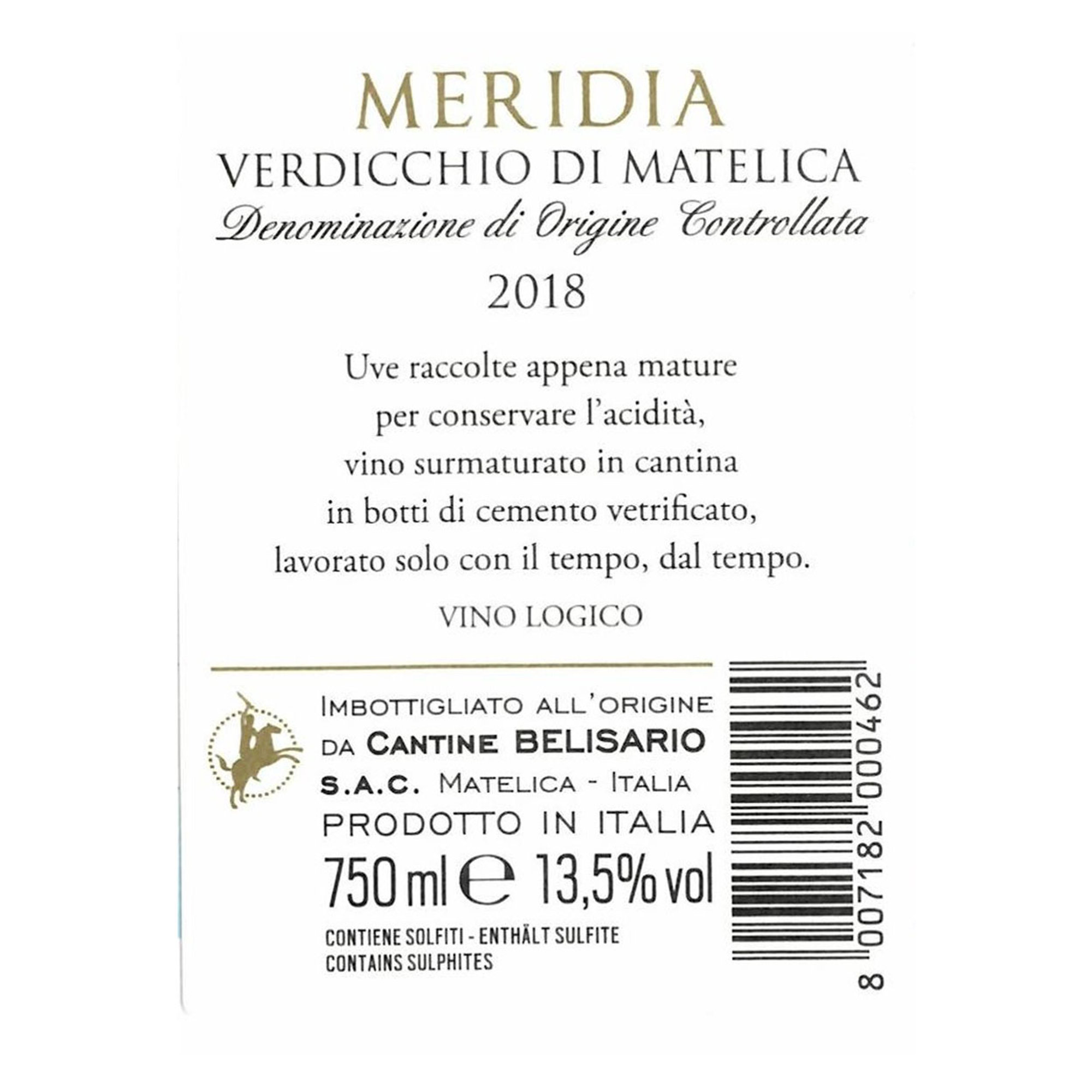 3 bottiglie - Meridia Verdicchio di Matelica DOC 2021 Cantine Belisario vista1