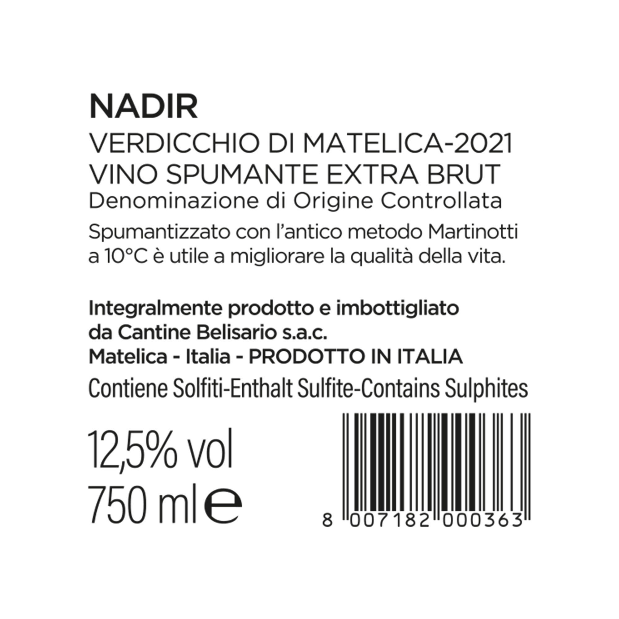 3 flasker - Nadir Verdicchio di Matelica Spumante Extra Brut DOC 2022 Cantine Belisario vista1