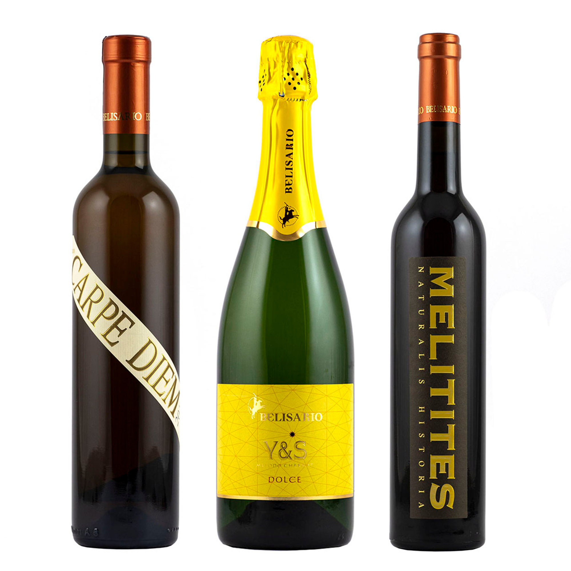 3 bouteilles mixtes : Carpe Diem Passito DOC 50 cl - Vin Mousseux Doux Y&amp;S 75 cl - Melitites à base de Vin et de Miel 50 cl Cantine Belisario Obsoleto vista0