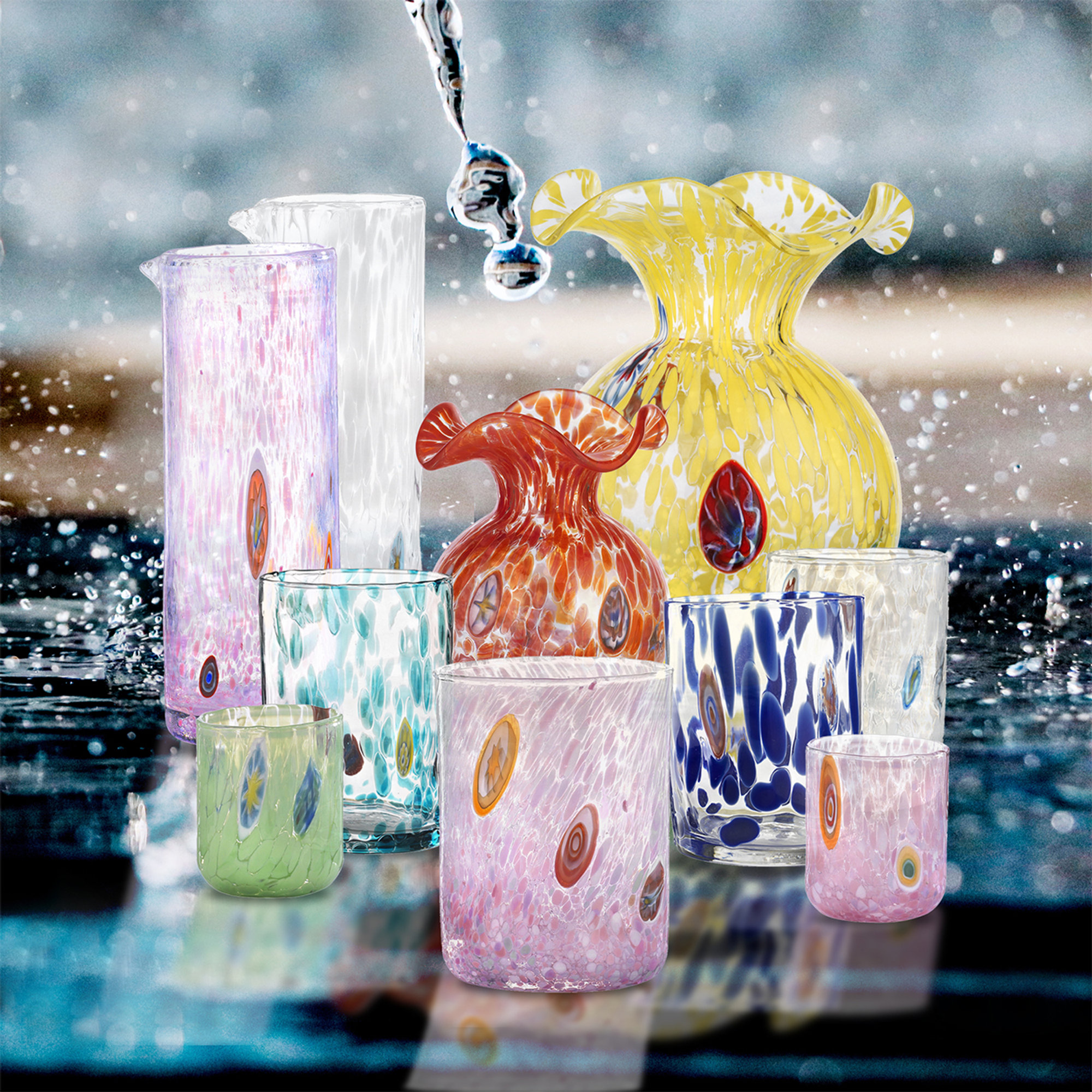 Murrine set 6 bicchieri acqua h.10 cm, light blu Le Murrine vista1